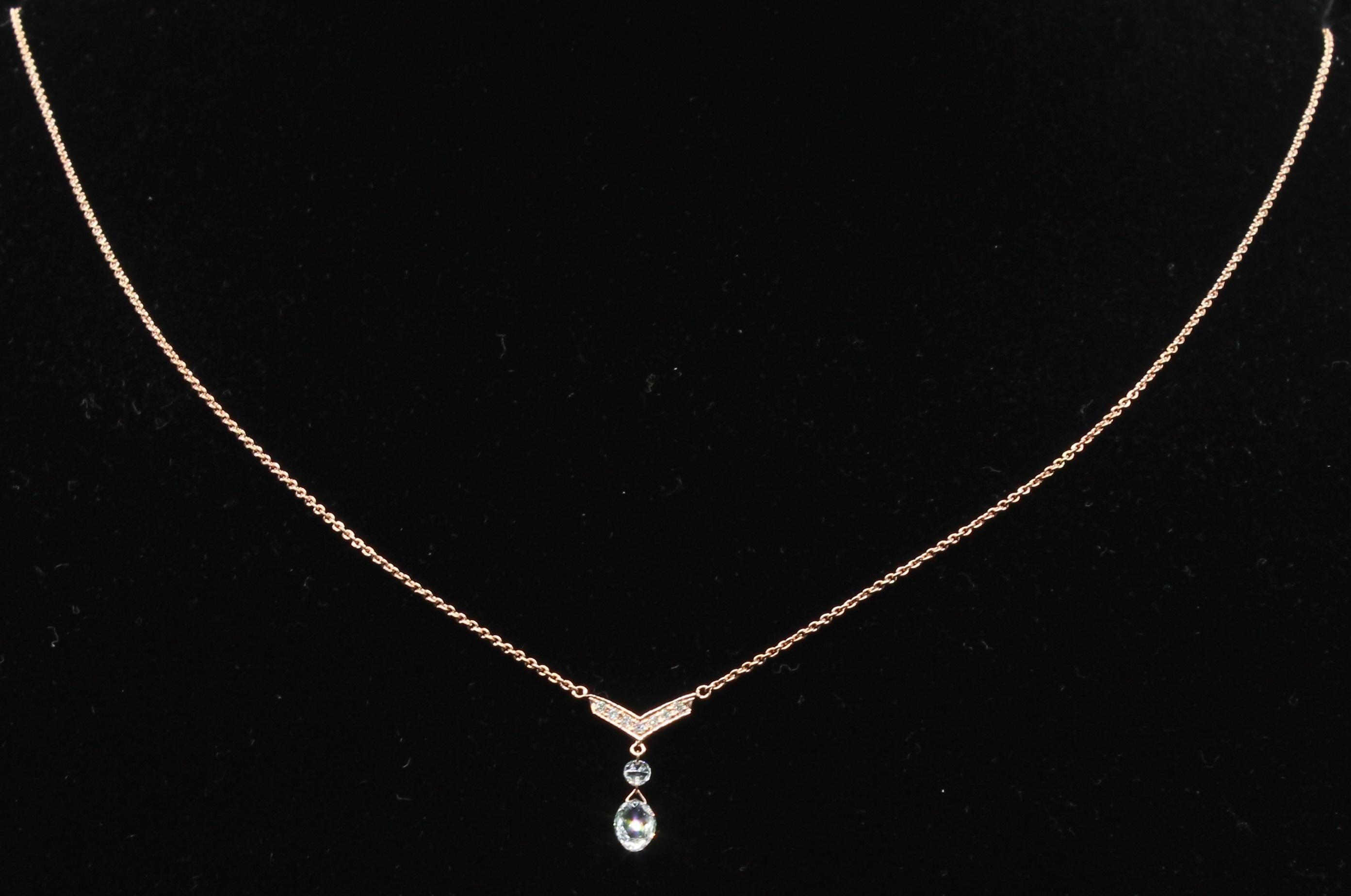 PANIM Diamond Briolette Drop 18K Rose Gold Pendent Necklace For Sale 2
