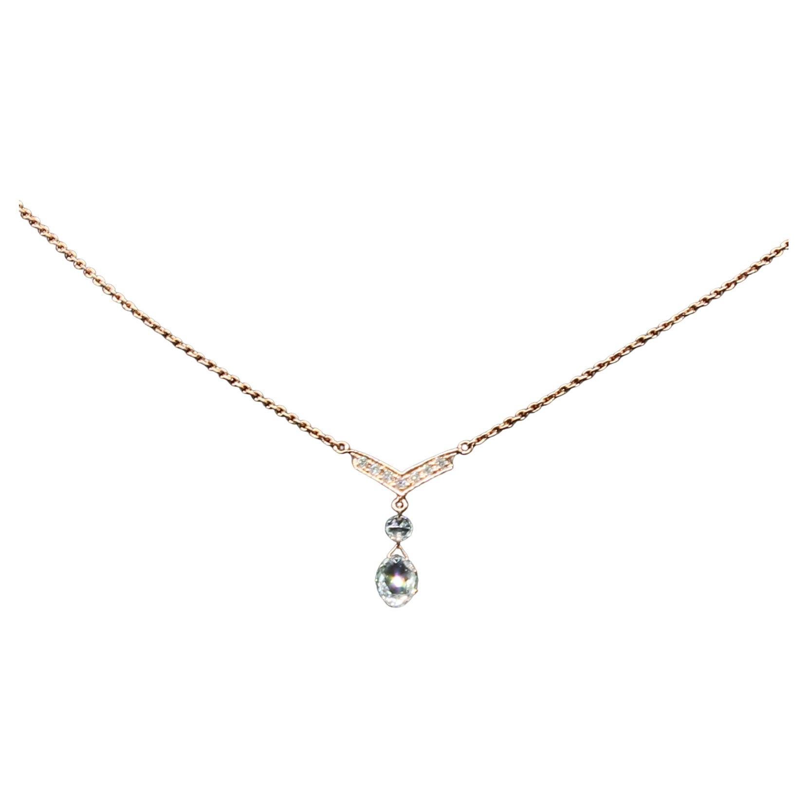 PANIM Diamond Briolette Drop 18K Rose Gold Pendent Necklace For Sale