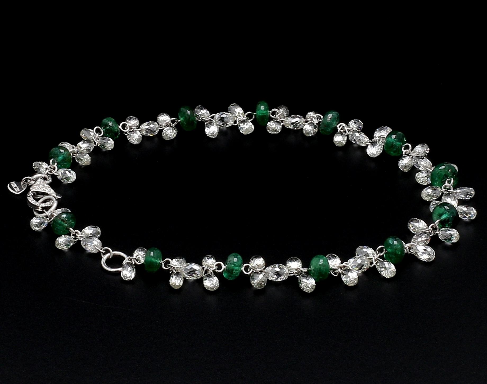 Briolette Cut PANIM  Diamond Briolette & Emerald 18K White Gold Dangling Bracelet For Sale