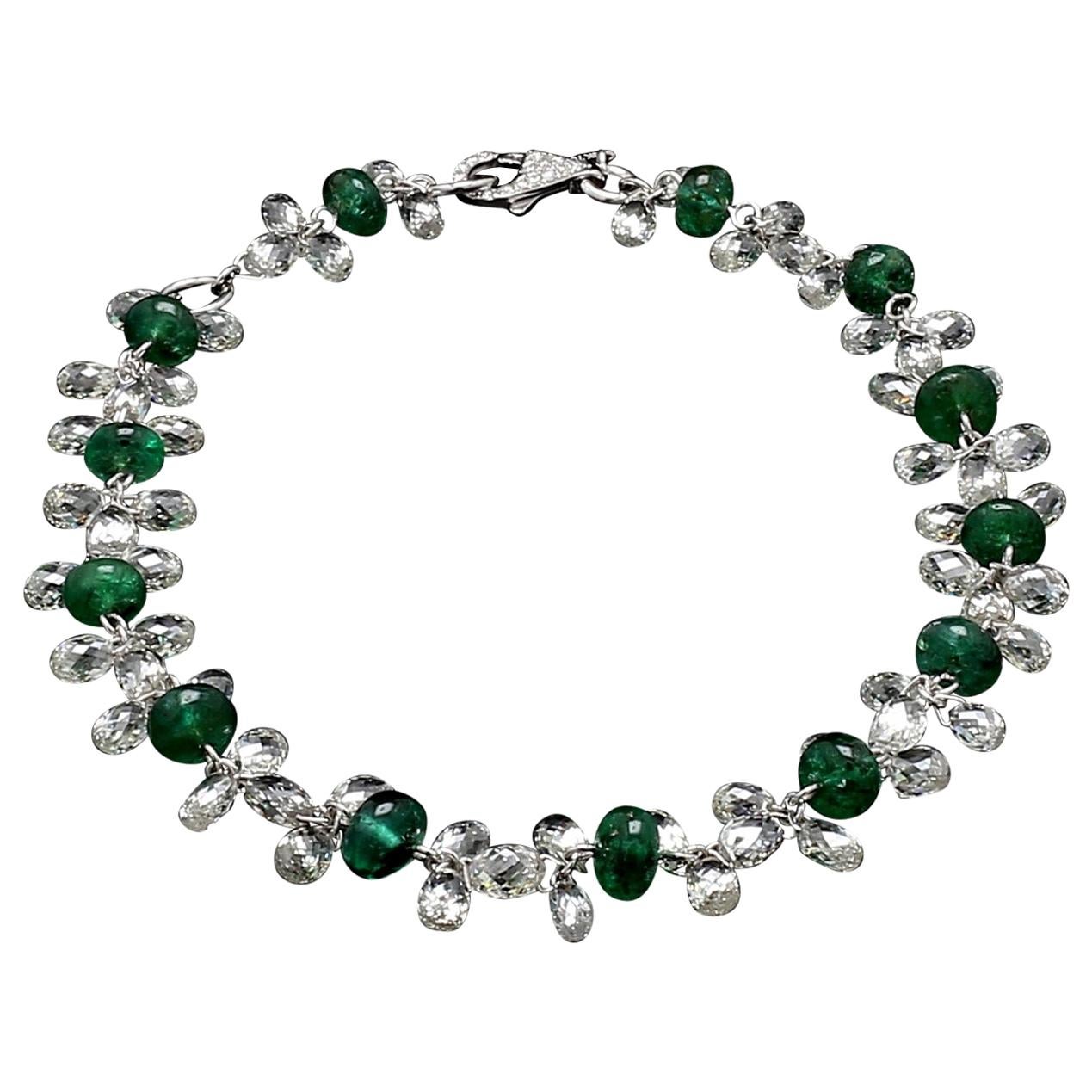 PANIM  Diamond Briolette & Emerald 18K White Gold Dangling Bracelet For Sale