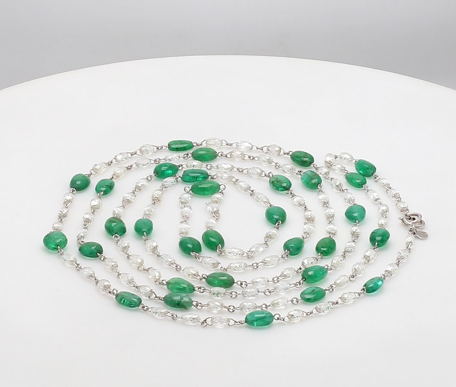 Modern PANIM Diamond Briolette & Emerald Necklace in 18K White Gold For Sale