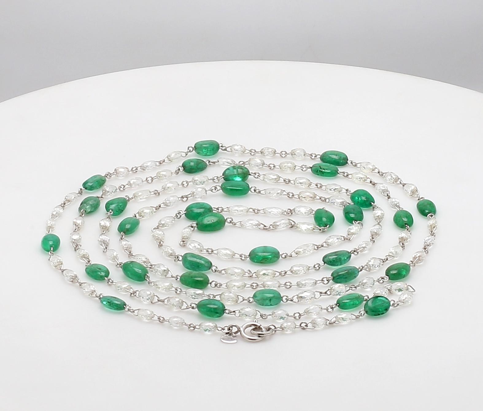 Briolette Cut PANIM Diamond Briolette & Emerald Necklace in 18K White Gold For Sale