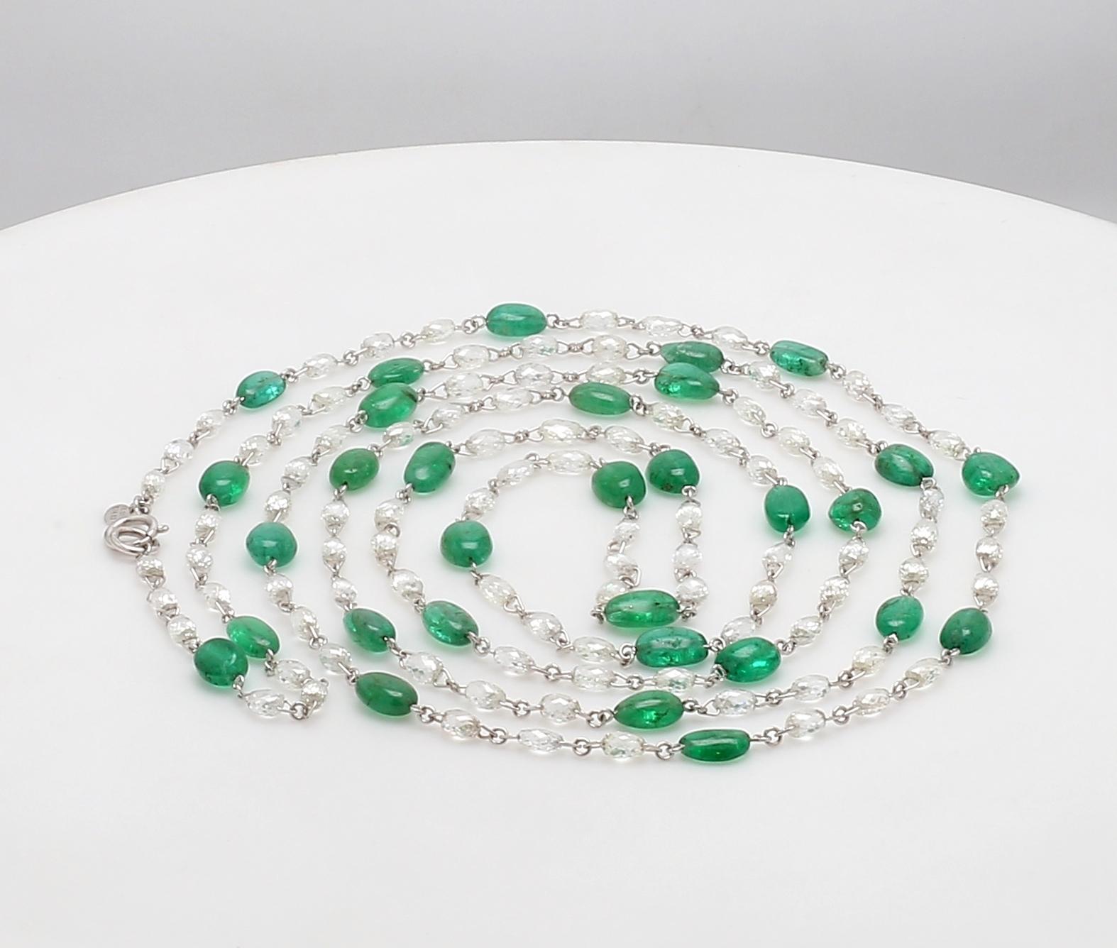 PANIM Diamond Briolette & Emerald Necklace in 18K White Gold In New Condition For Sale In Tsim Sha Tsui, Hong Kong