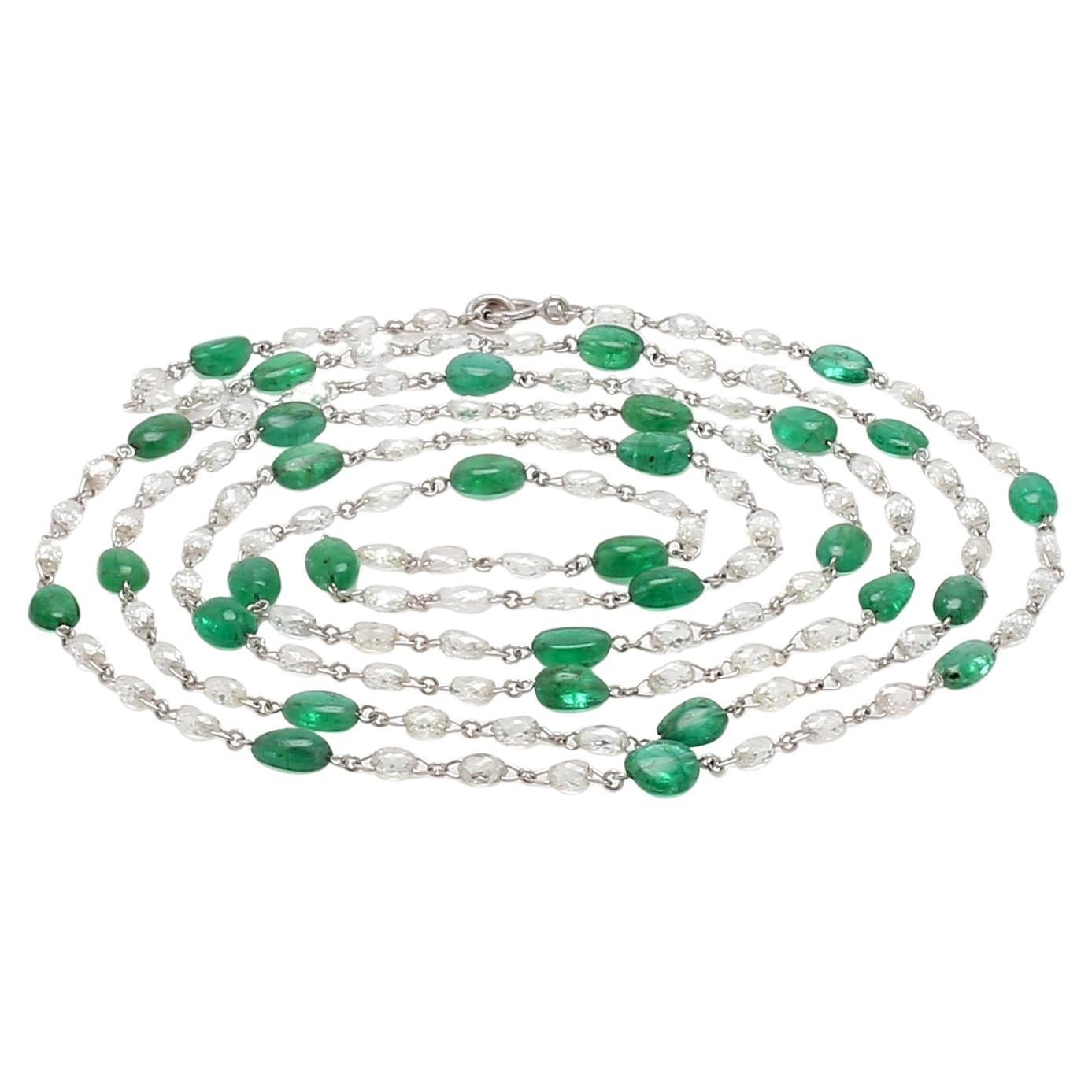 PANIM Diamond Briolette & Emerald Necklace in 18K White Gold For Sale