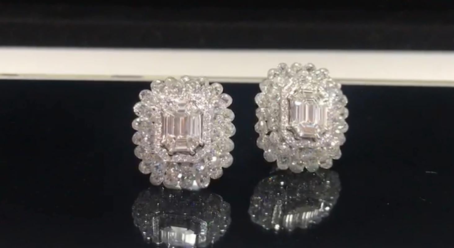 Modern PANIM Diamond Briolette & Illusion 18K White Gold Stud Earrings For Sale