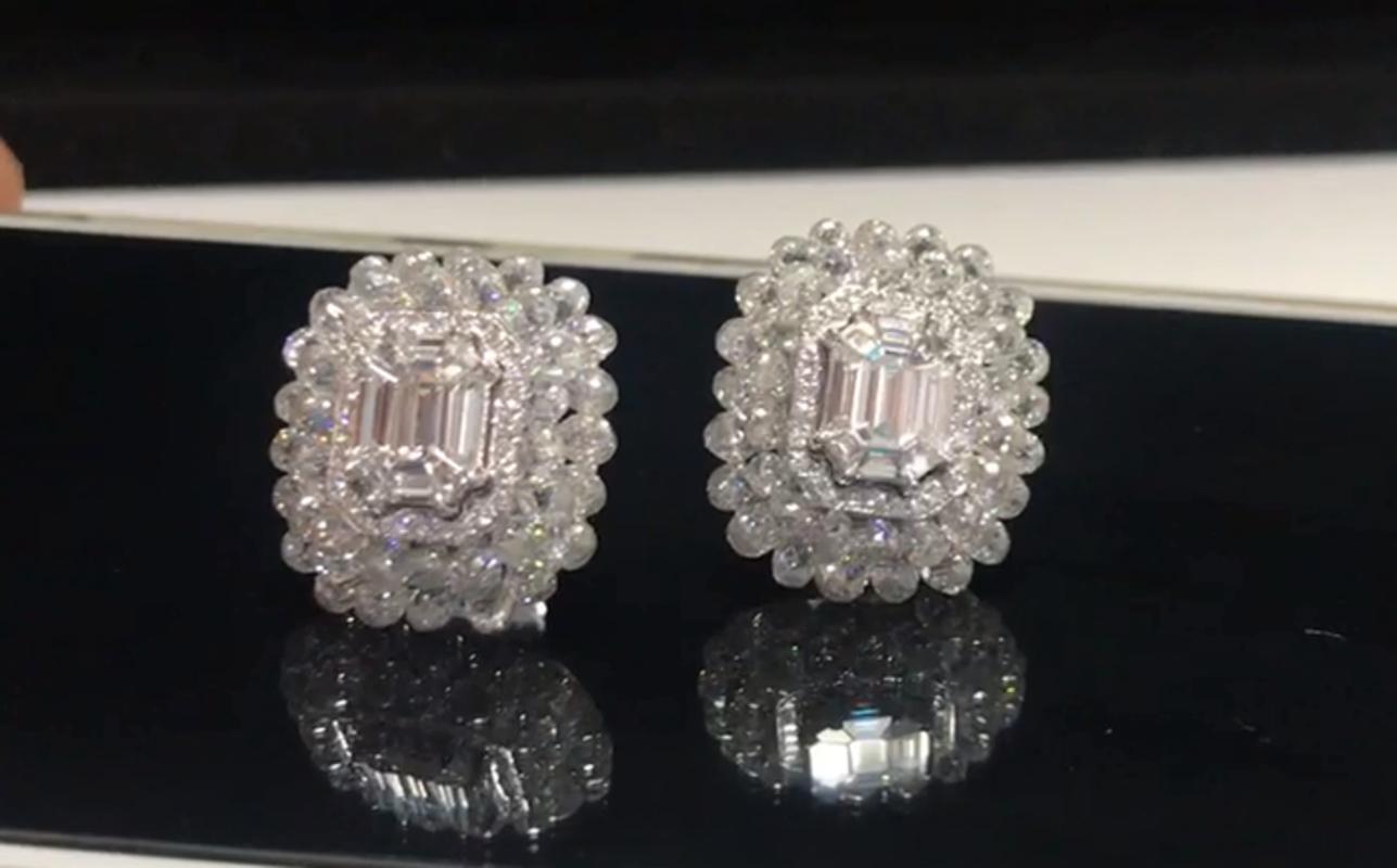 Briolette Cut PANIM Diamond Briolette & Illusion 18K White Gold Stud Earrings For Sale