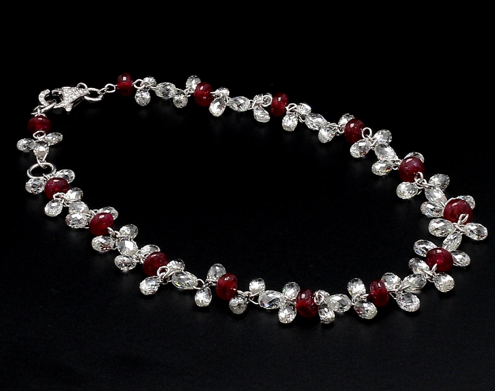 Women's PANIM Diamond Briolette & Ruby 18K White Gold Dangling Bracelet For Sale