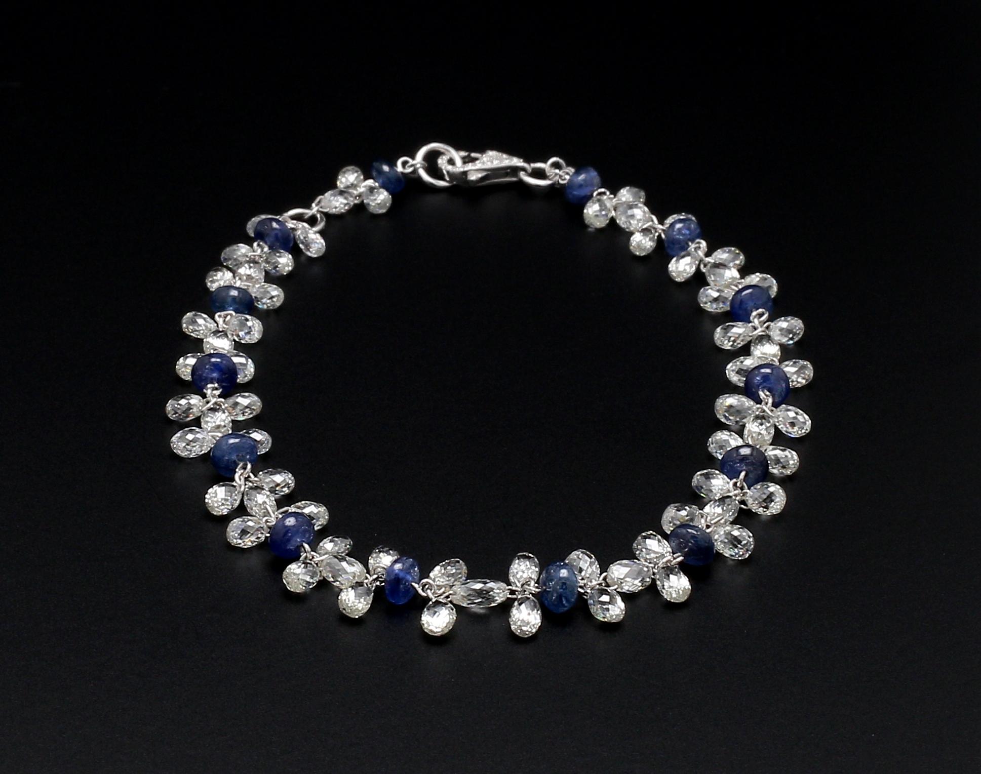 Women's PANIM Diamond Briolette & Sapphire 18K White Gold Dangling Bracelet For Sale