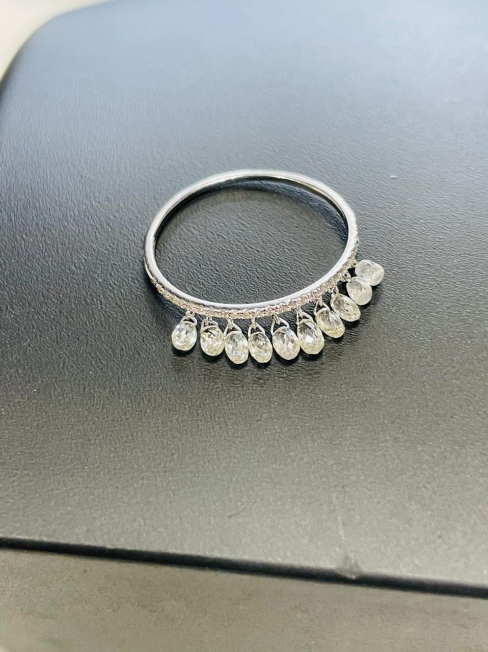 Briolette Cut PANIM Diamond Briolettes 18K White Gold Dangling Ring For Sale