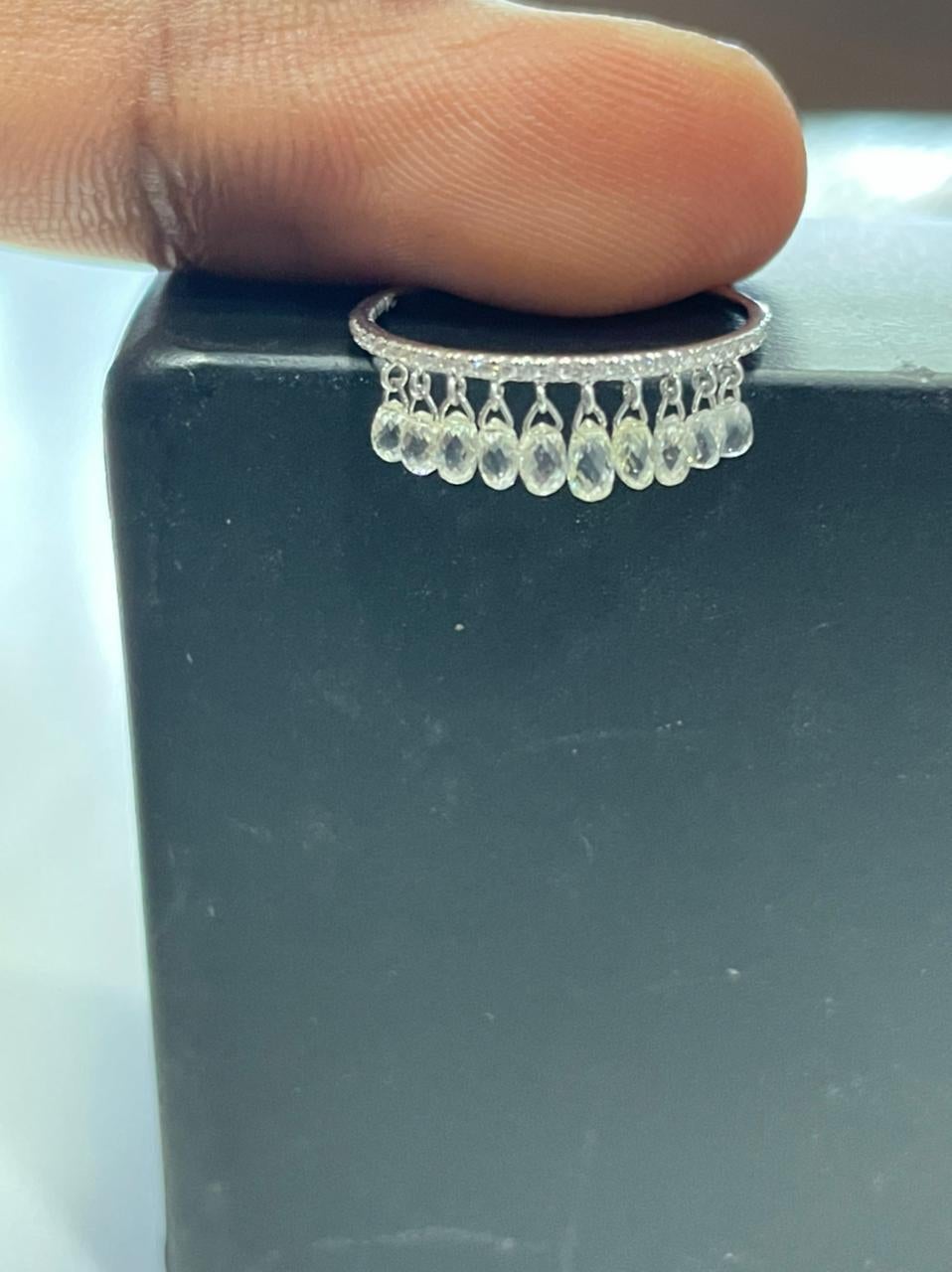 PANIM Diamond Briolettes 18K White Gold Dangling Ring For Sale 1