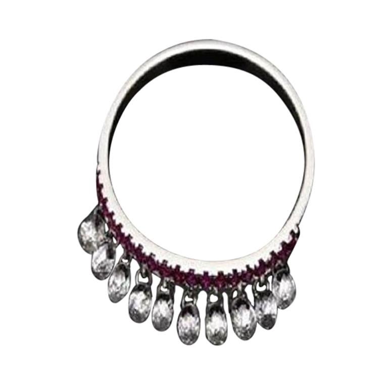 PANIM Diamond Briolettes & Ruby 18k White Gold Dangling Ring For Sale