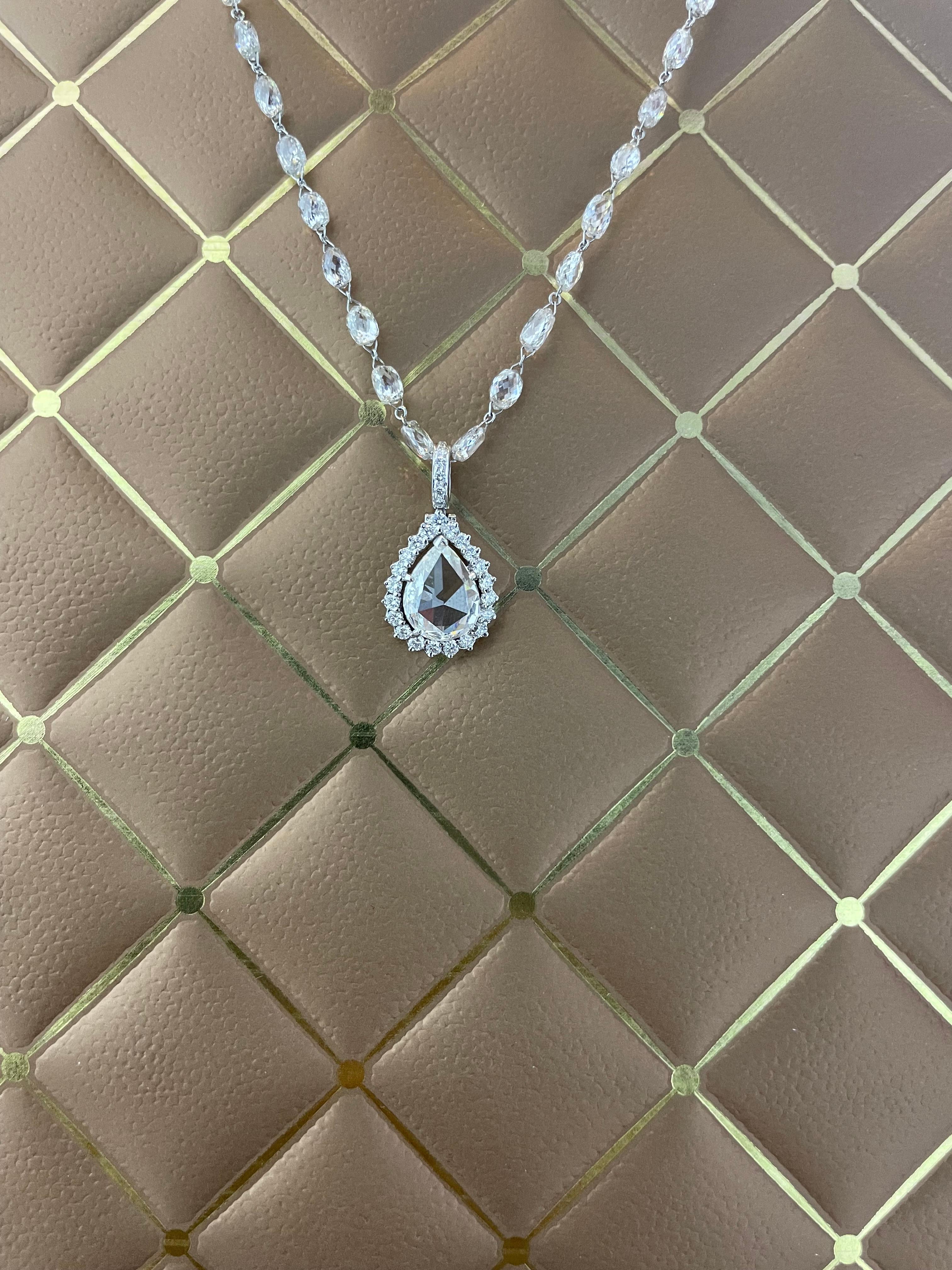 PANIM 3.35 Carat Rosecut Diamond 18k White Gold Pendant For Sale 4