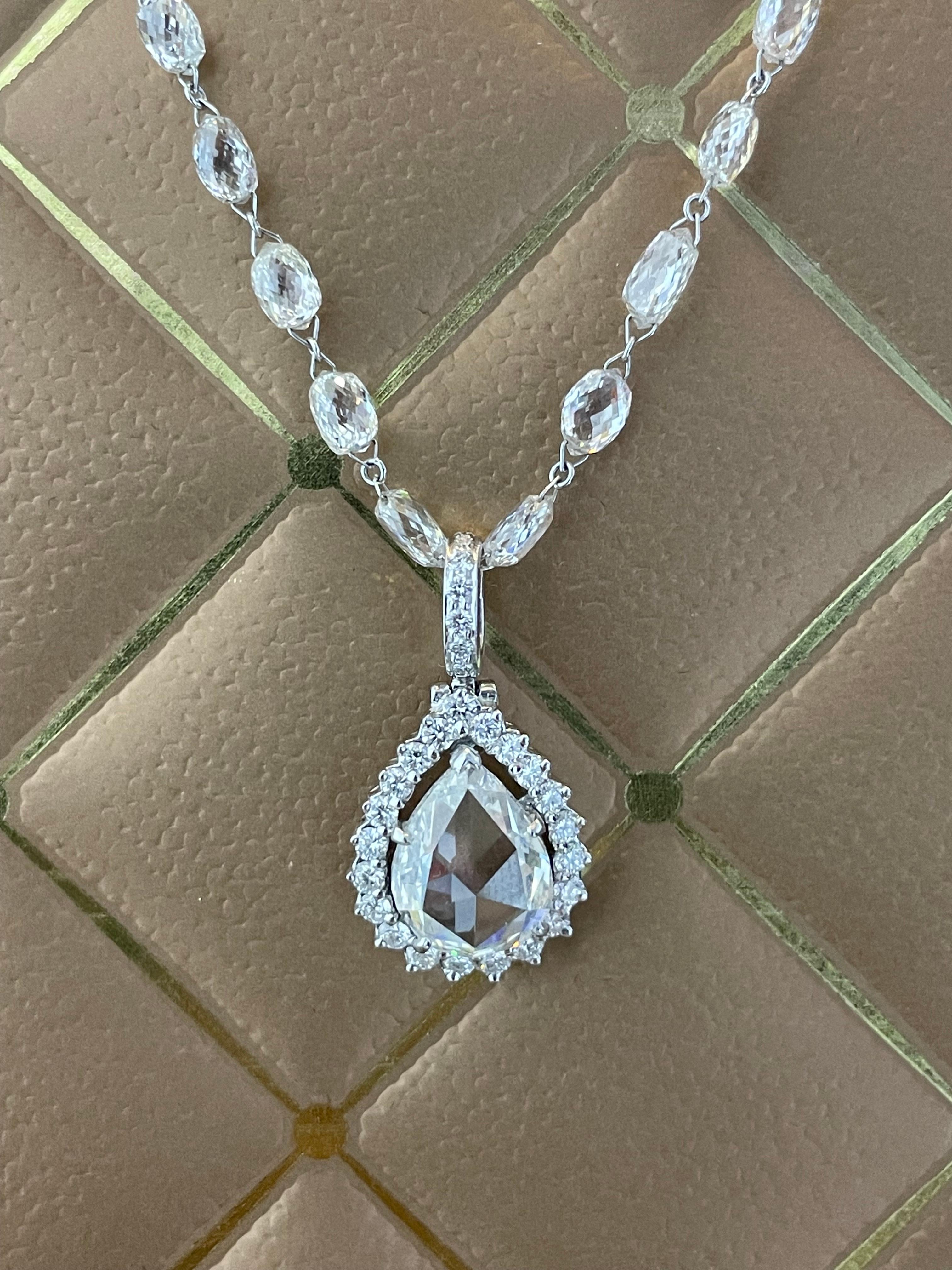 PANIM 3.35 Carat Rosecut Diamond 18k White Gold Pendant For Sale 2