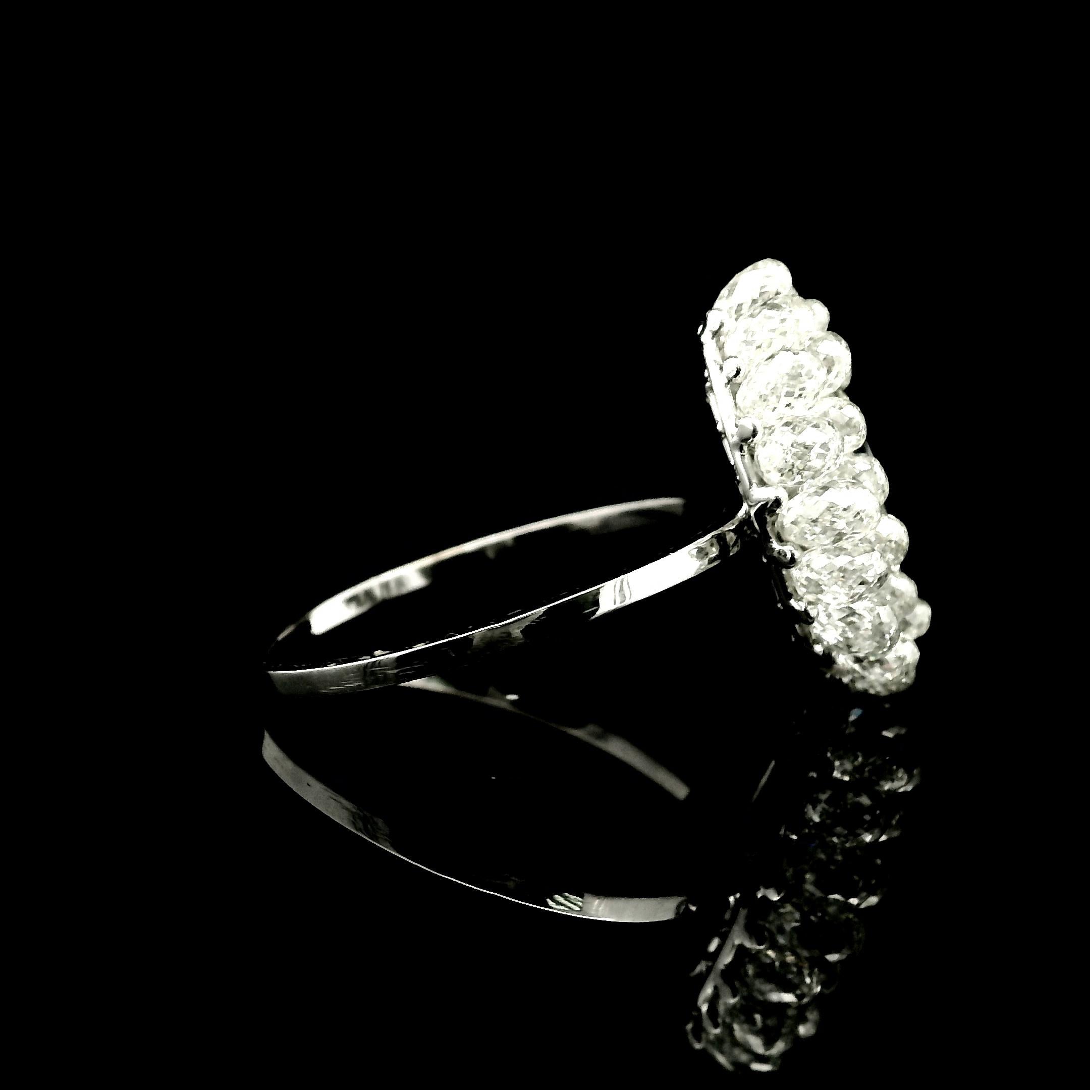 Panim Diamond Marquise & Briolette 18k White Gold Cluster Ring For Sale 3