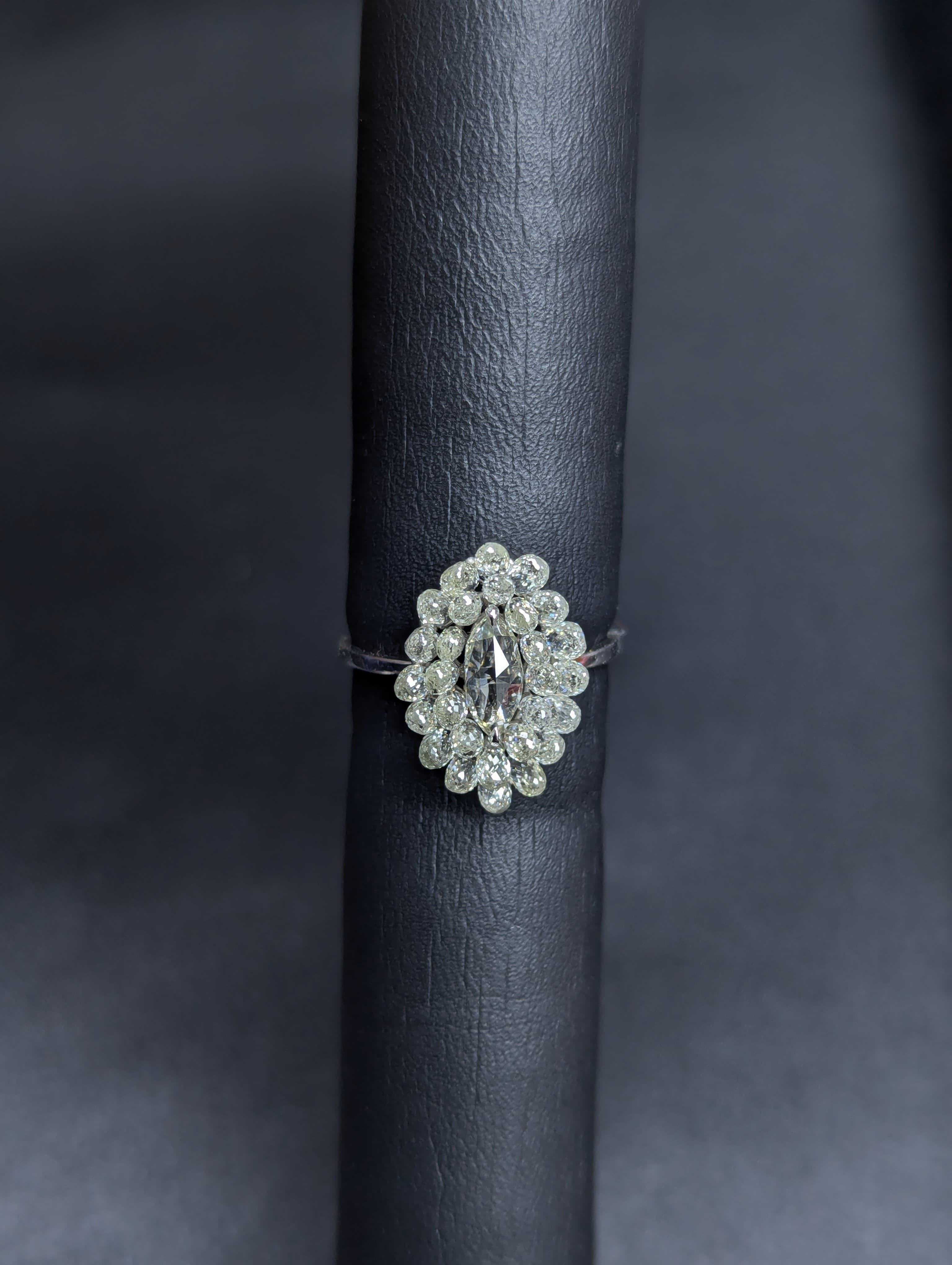 Panim Diamond Marquise & Briolette 18k White Gold Cluster Ring For Sale 4