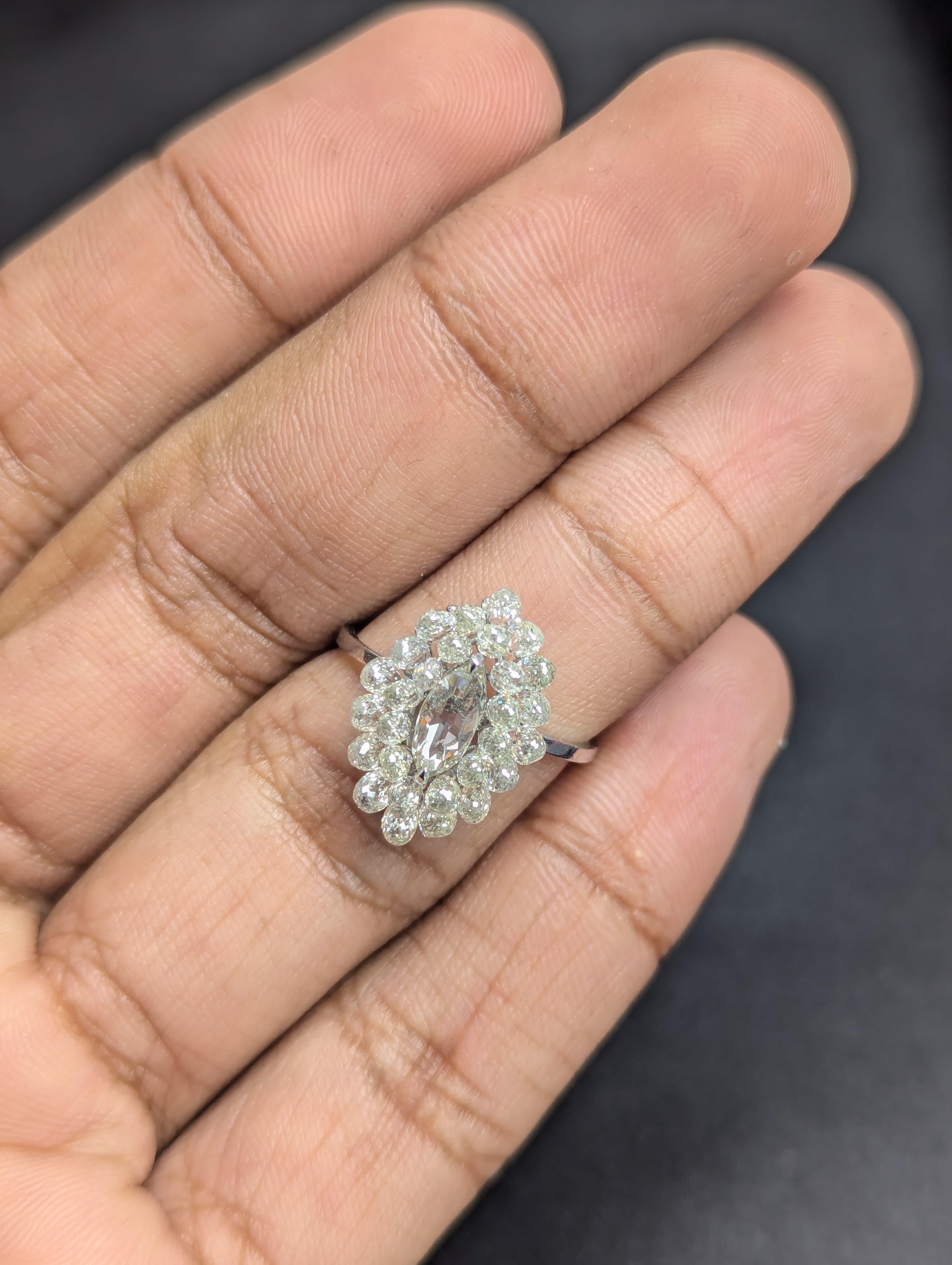 Panim Diamond Marquise & Briolette 18k White Gold Cluster Ring For Sale 5