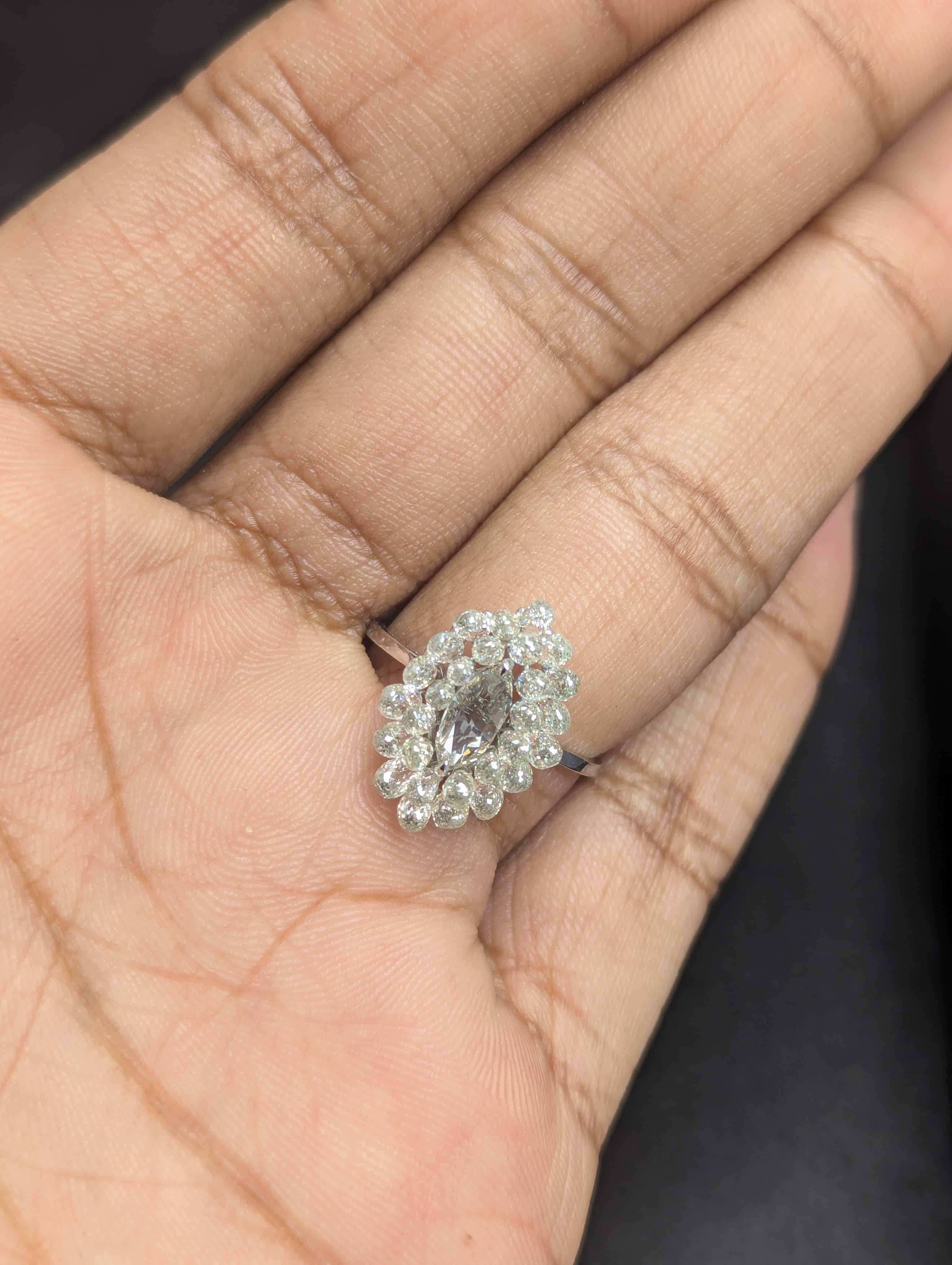 Panim Diamond Marquise & Briolette 18k White Gold Cluster Ring For Sale 6