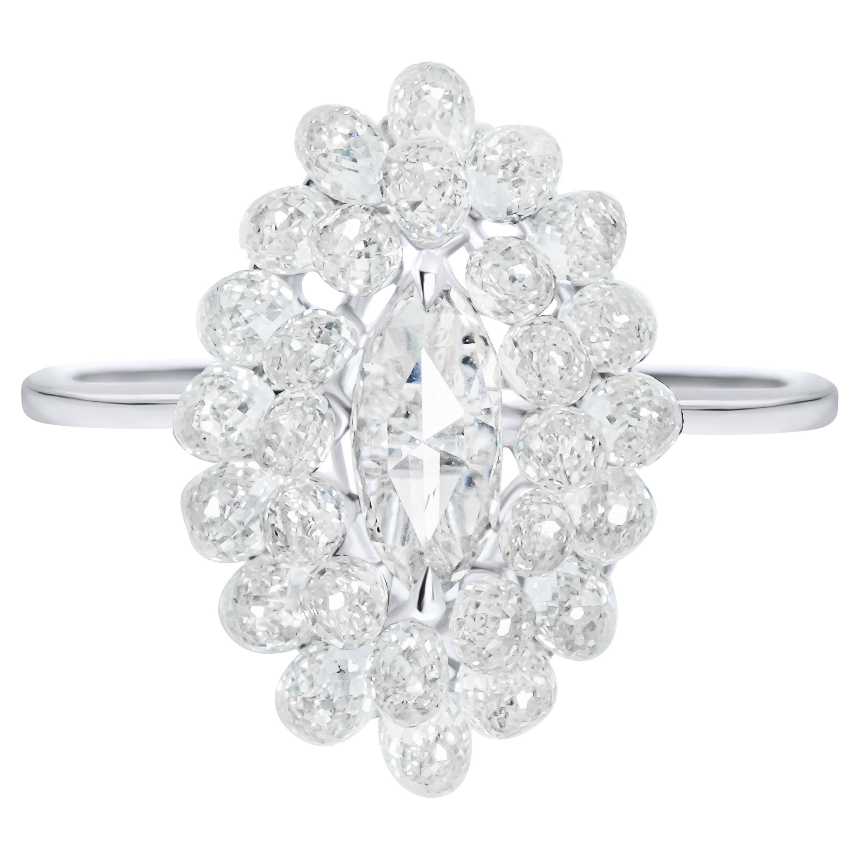 Panim Diamond Marquise & Briolette 18k White Gold Cluster Ring For Sale