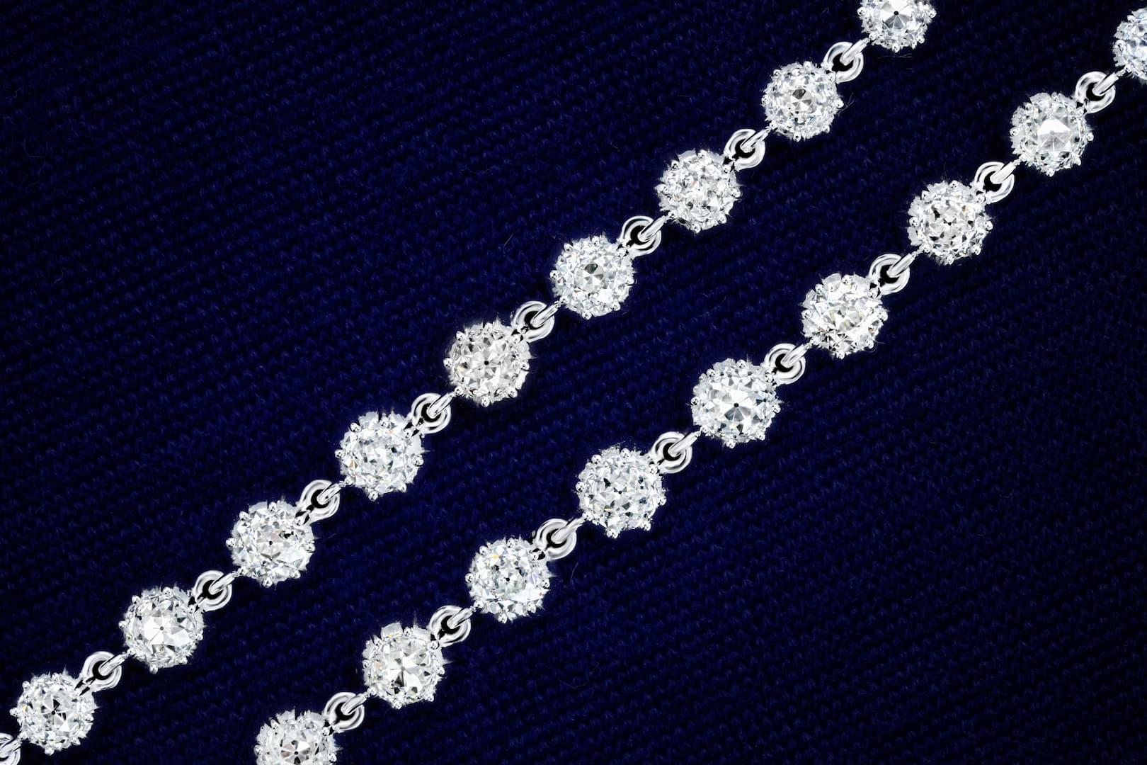 Taille vieille Europe PANIM Collier Reviera Choker en or blanc 18k avec diamants taille ancienne en vente