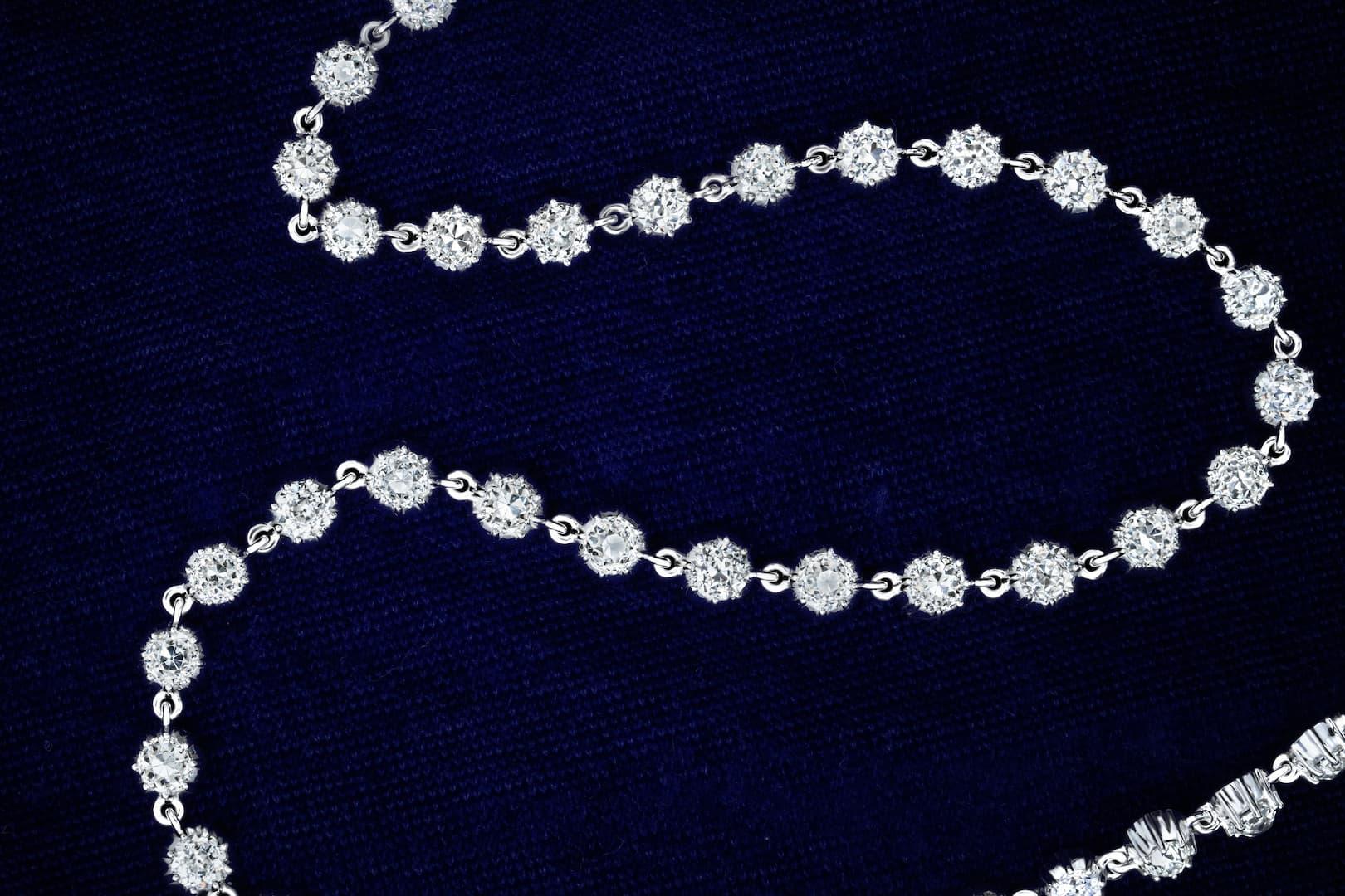 Old European Cut PANIM Diamond Old Cut 18k White Gold Choker Reviera Necklace For Sale