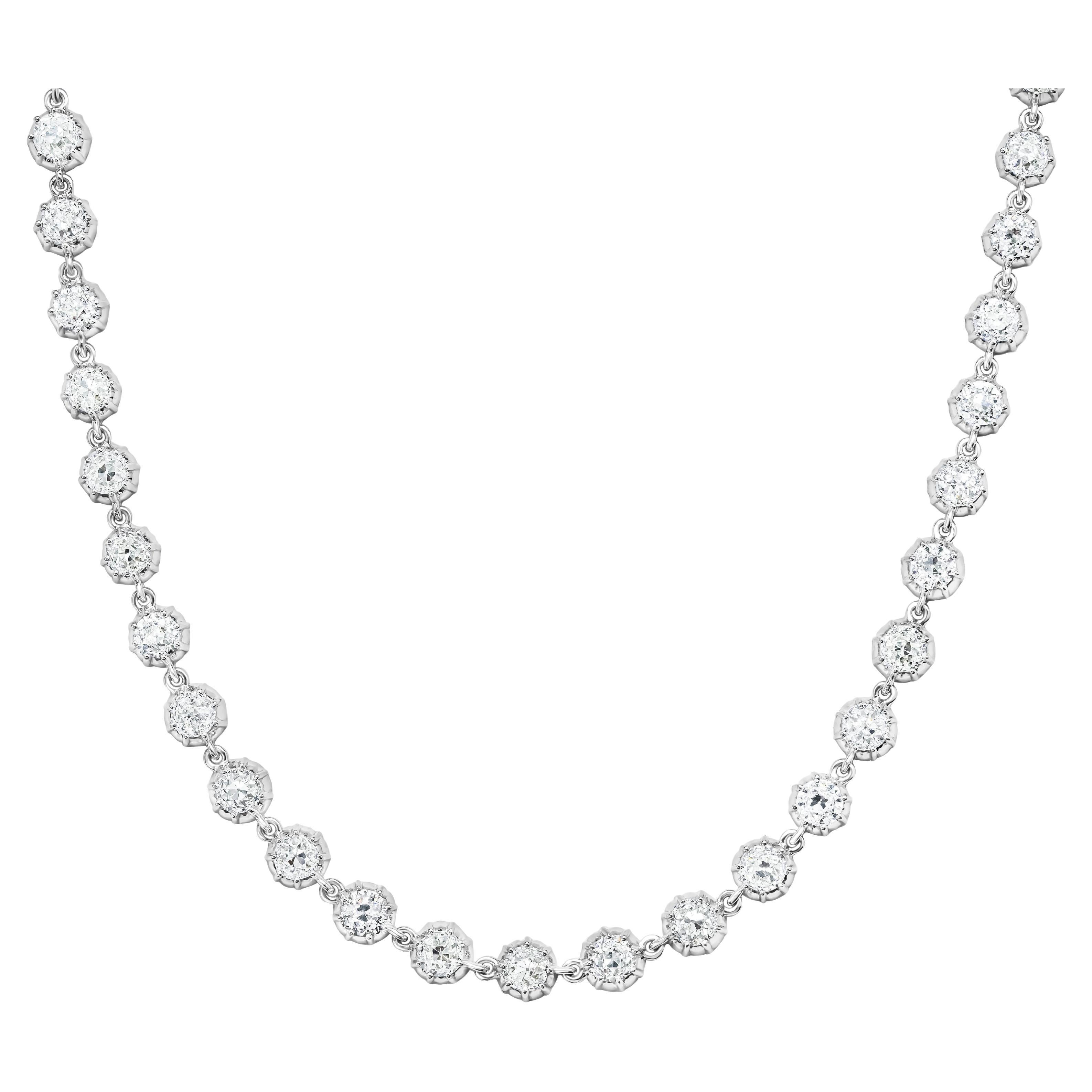 PANIM Diamond Old Cut 18k White Gold Choker Reviera Necklace For Sale