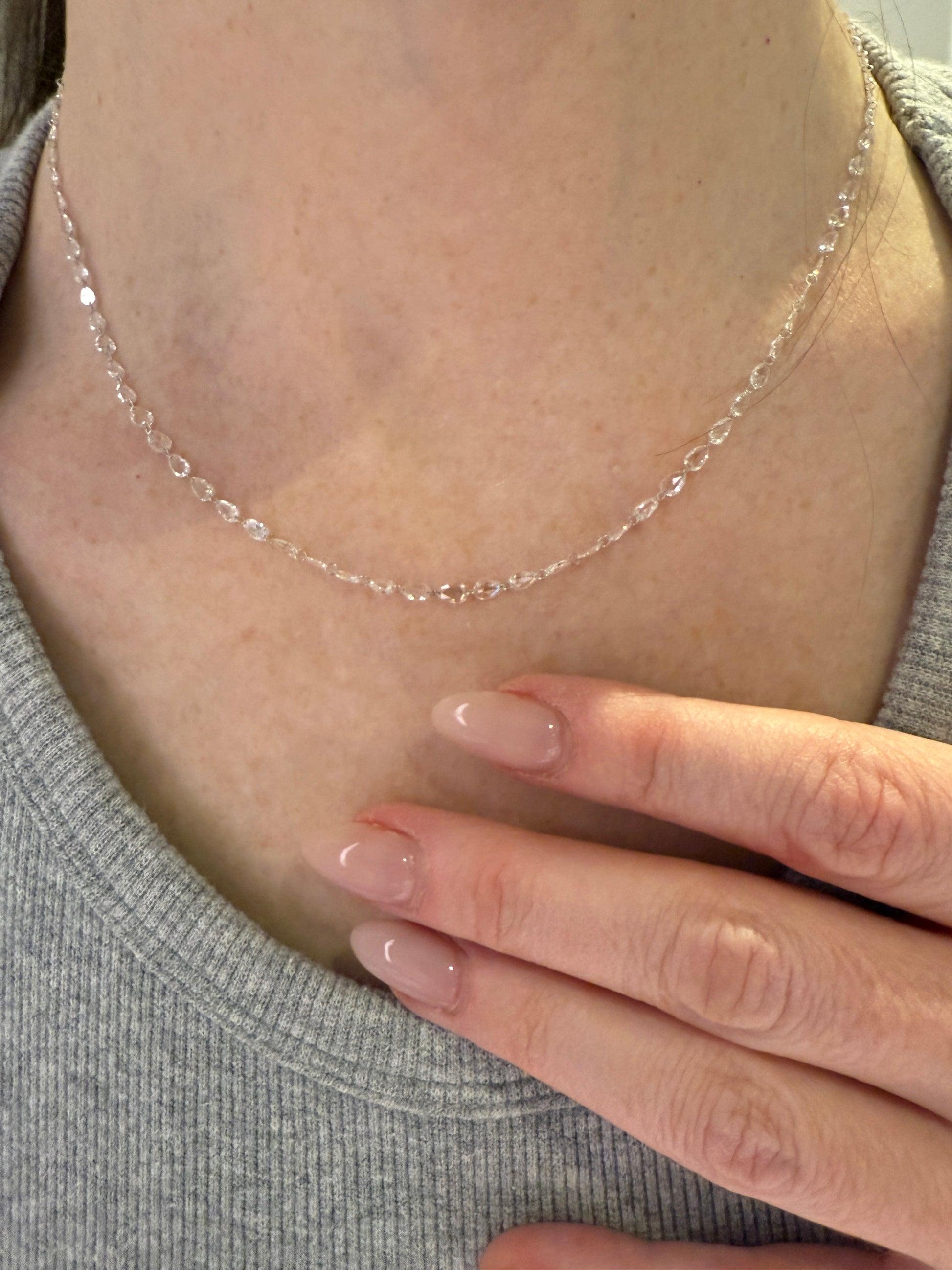 Rose Cut PANIM Diamond Rose cut 5.21Cts Necklace in 18K White Gold For Sale