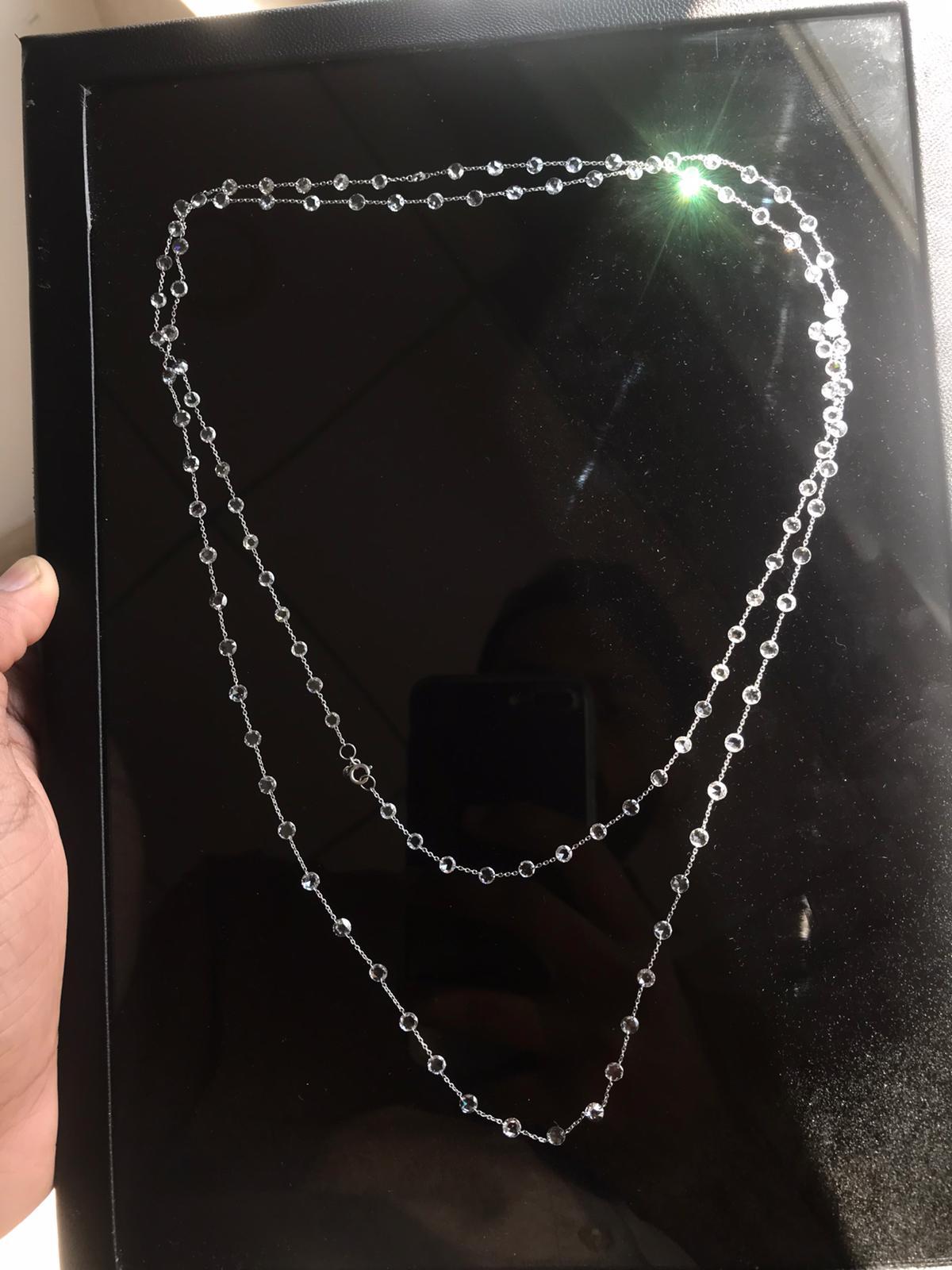 Women's PANIM 9 Carats Diamond Rosecut 18k White Gold Necklace For Sale