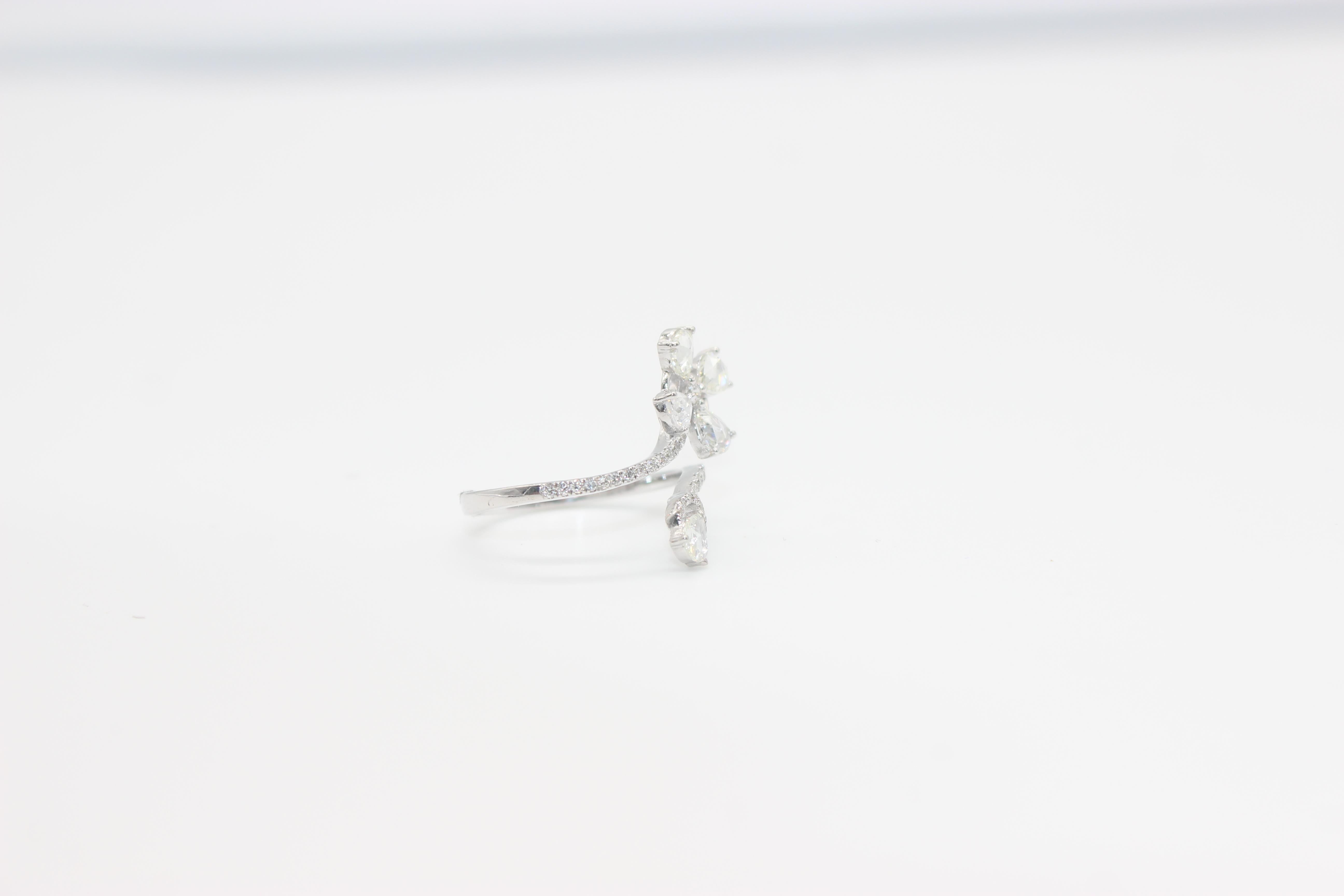 Modern PANIM Diamond Rosecut 18K White Gold Floral Ring For Sale