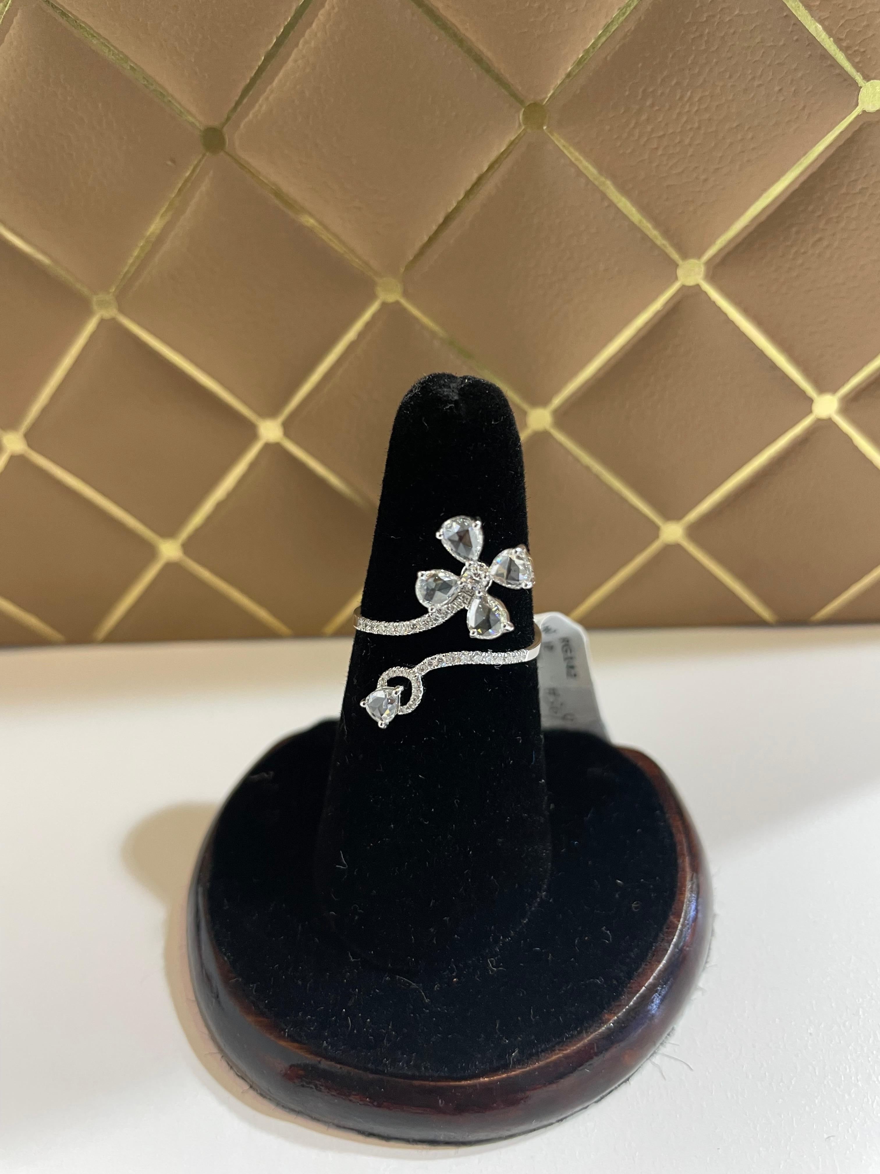 Women's PANIM Diamond Rosecut 18K White Gold Floral Ring For Sale
