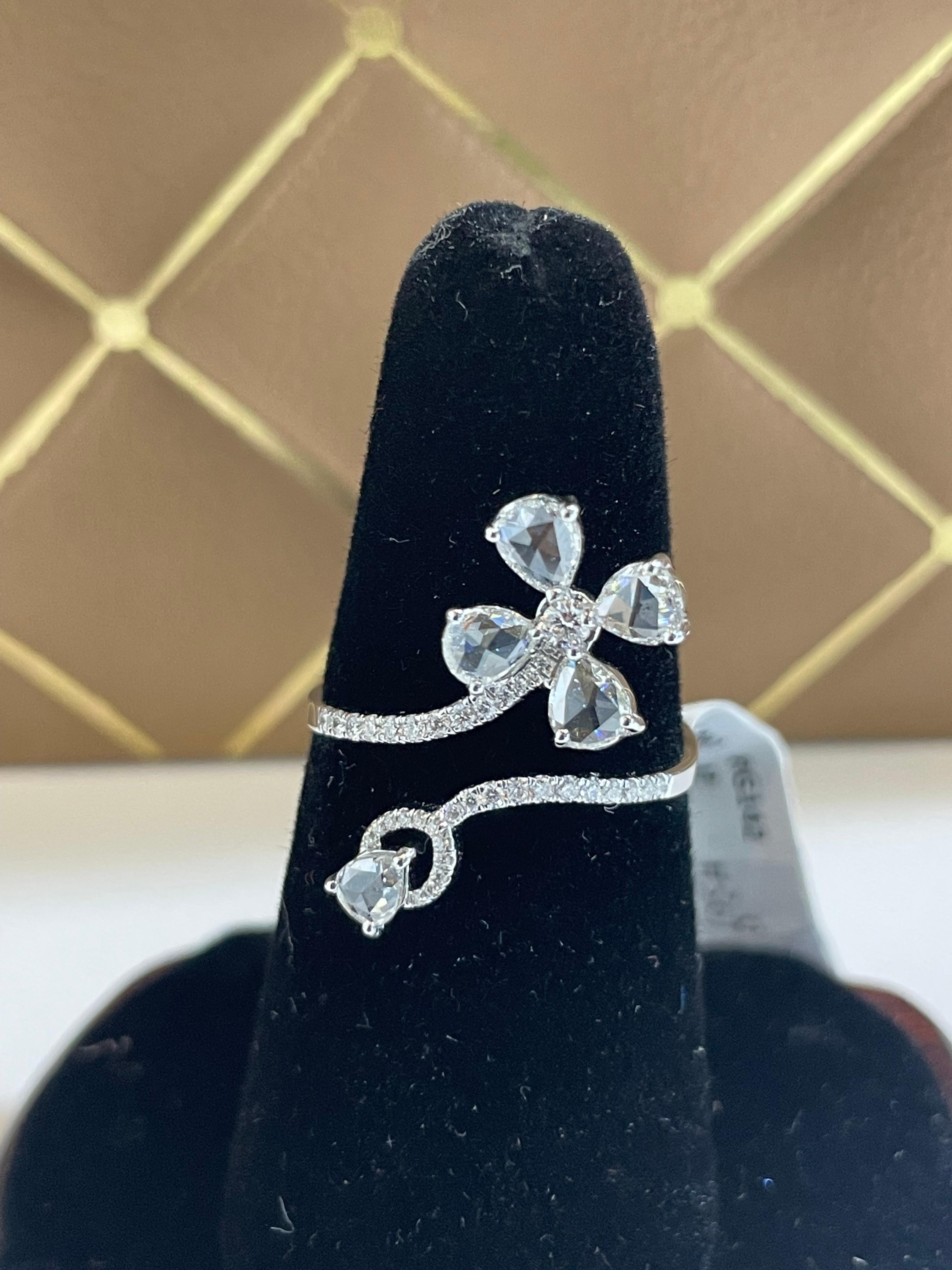 PANIM Diamond Rosecut 18K White Gold Floral Ring For Sale 3