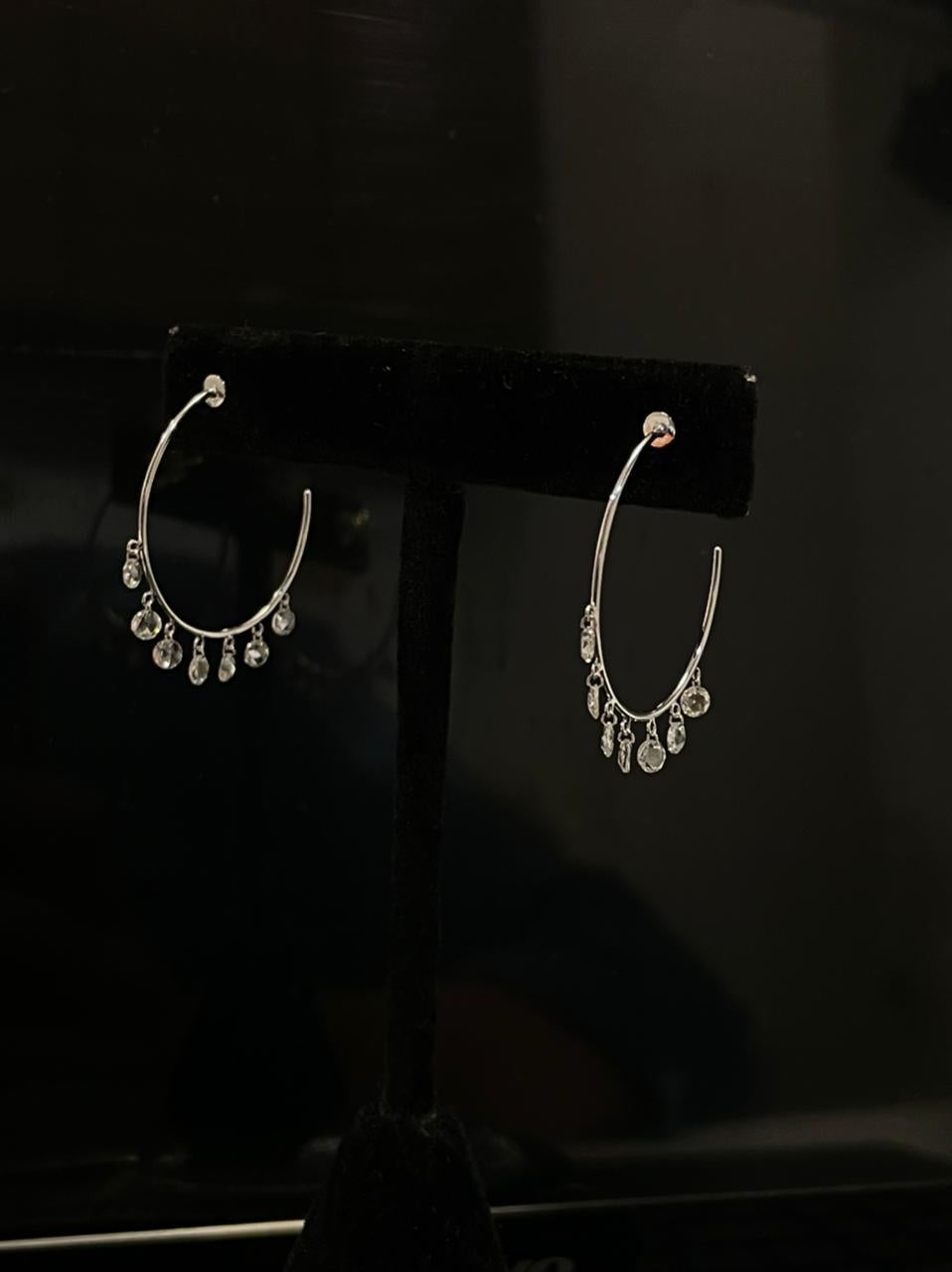 PANIM Diamond Rosecut 18k White Gold Hoop Earrings For Sale 6