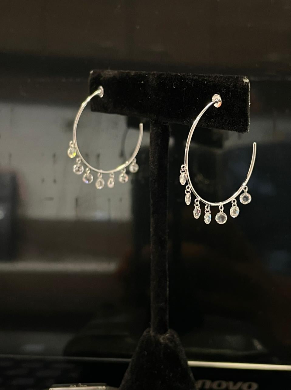 PANIM Diamond Rosecut 18k White Gold Hoop Earrings For Sale 8
