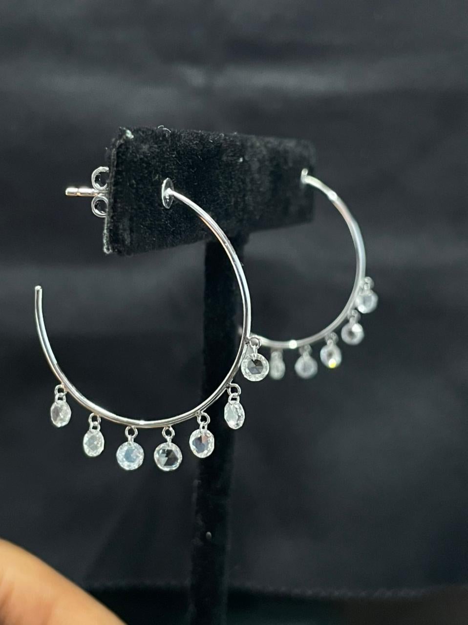 Rose Cut PANIM Diamond Rosecut 18k White Gold Hoop Earrings For Sale