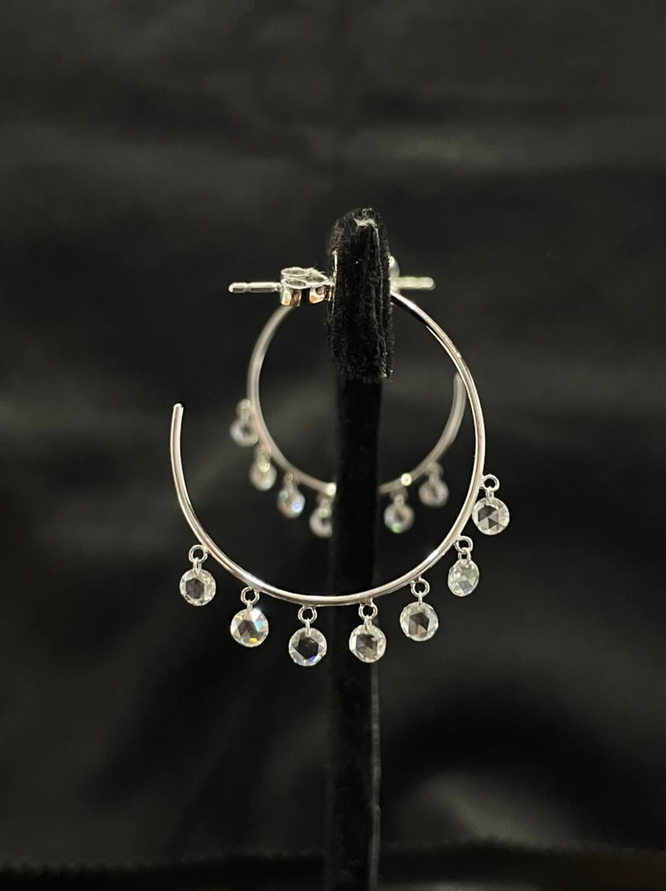 Women's PANIM Diamond Rosecut 18k White Gold Hoop Earrings For Sale