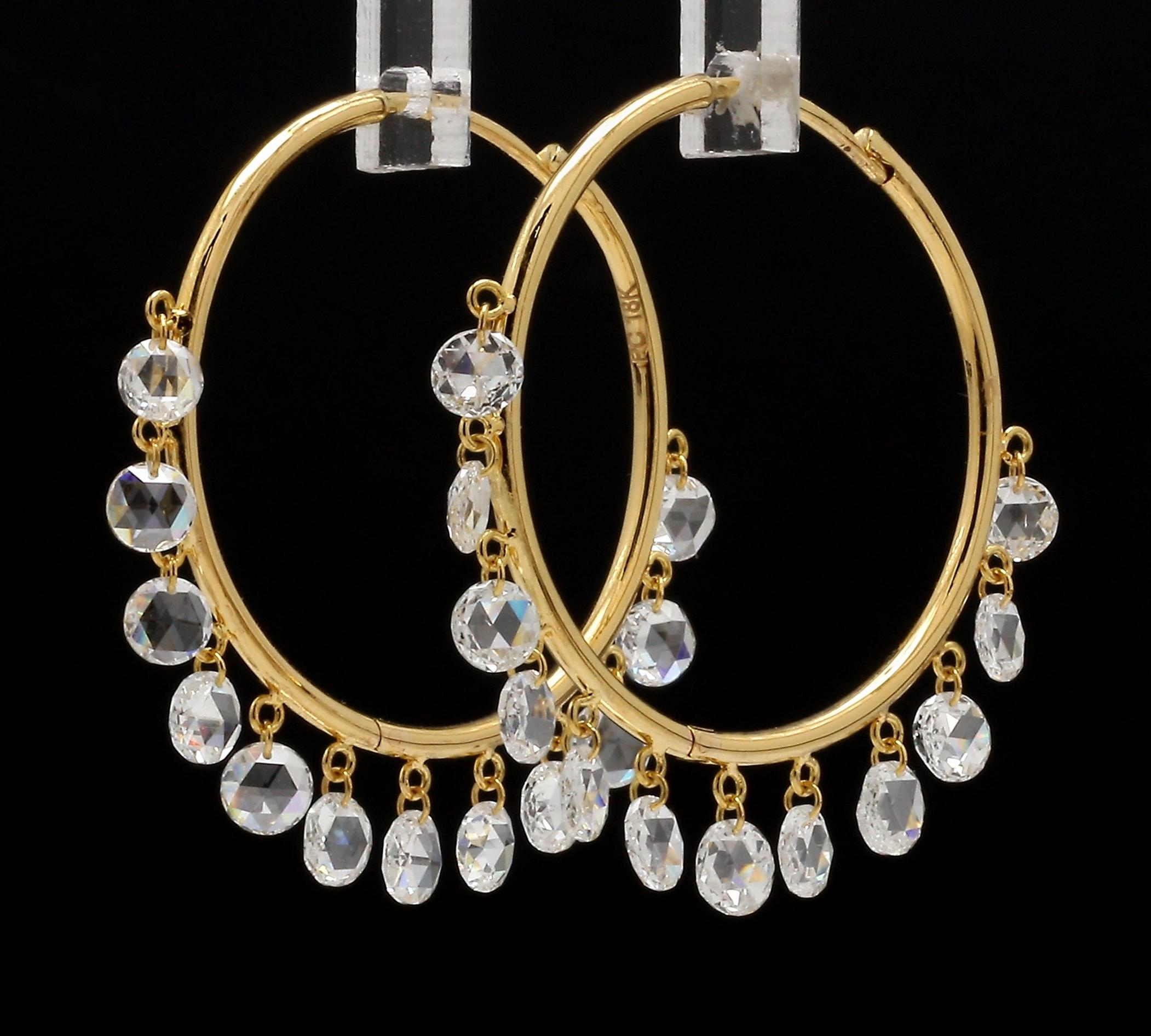 PANIM Diamond Rosecut 18k Yellow Gold Hoop Earrings In New Condition For Sale In Tsim Sha Tsui, Hong Kong