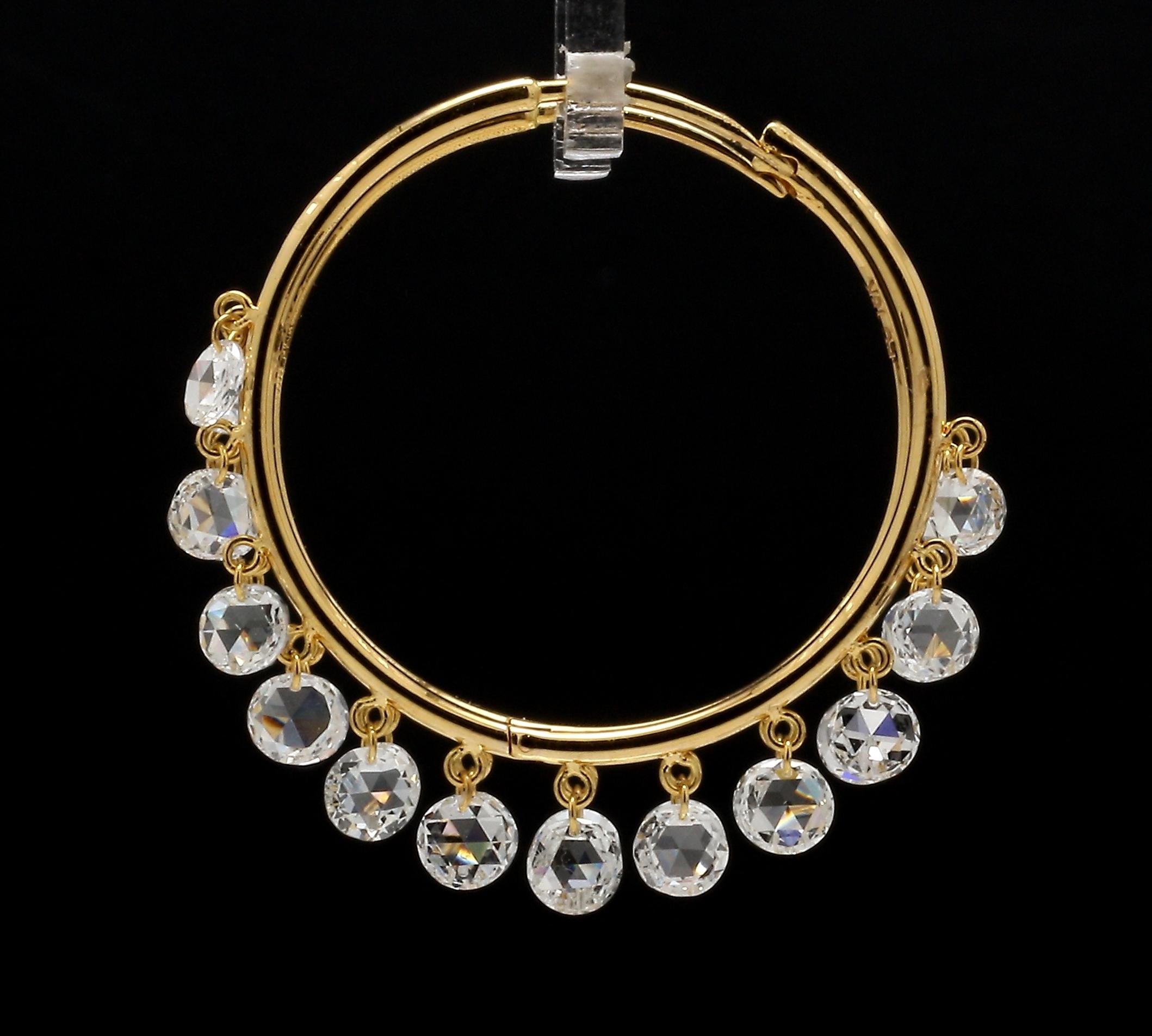 Women's PANIM Diamond Rosecut 18k Yellow Gold Hoop Earrings For Sale