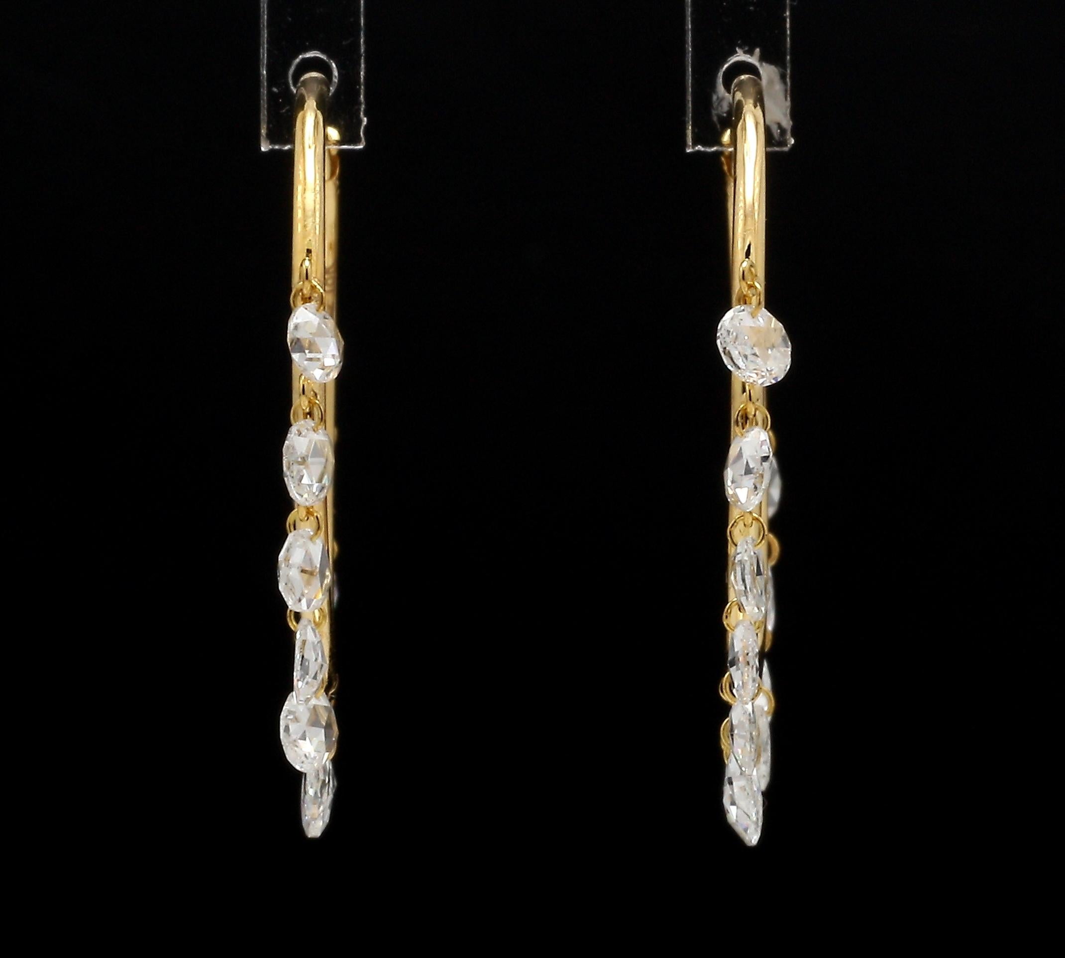 PANIM Diamond Rosecut 18k Yellow Gold Hoop Earrings For Sale 2