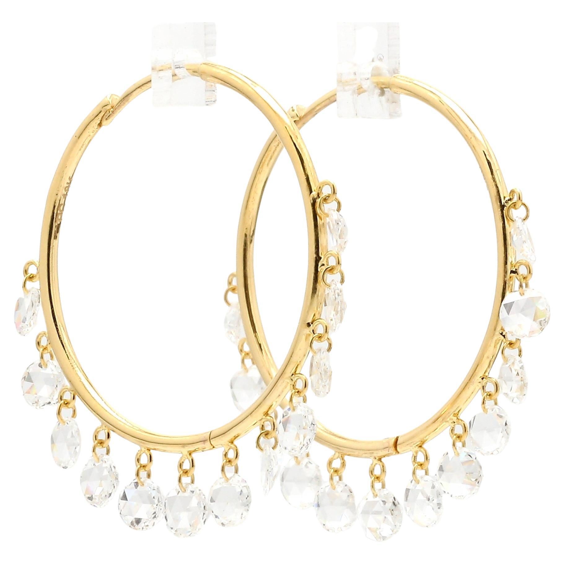 PANIM Diamond Rosecut 18k Yellow Gold Hoop Earrings For Sale