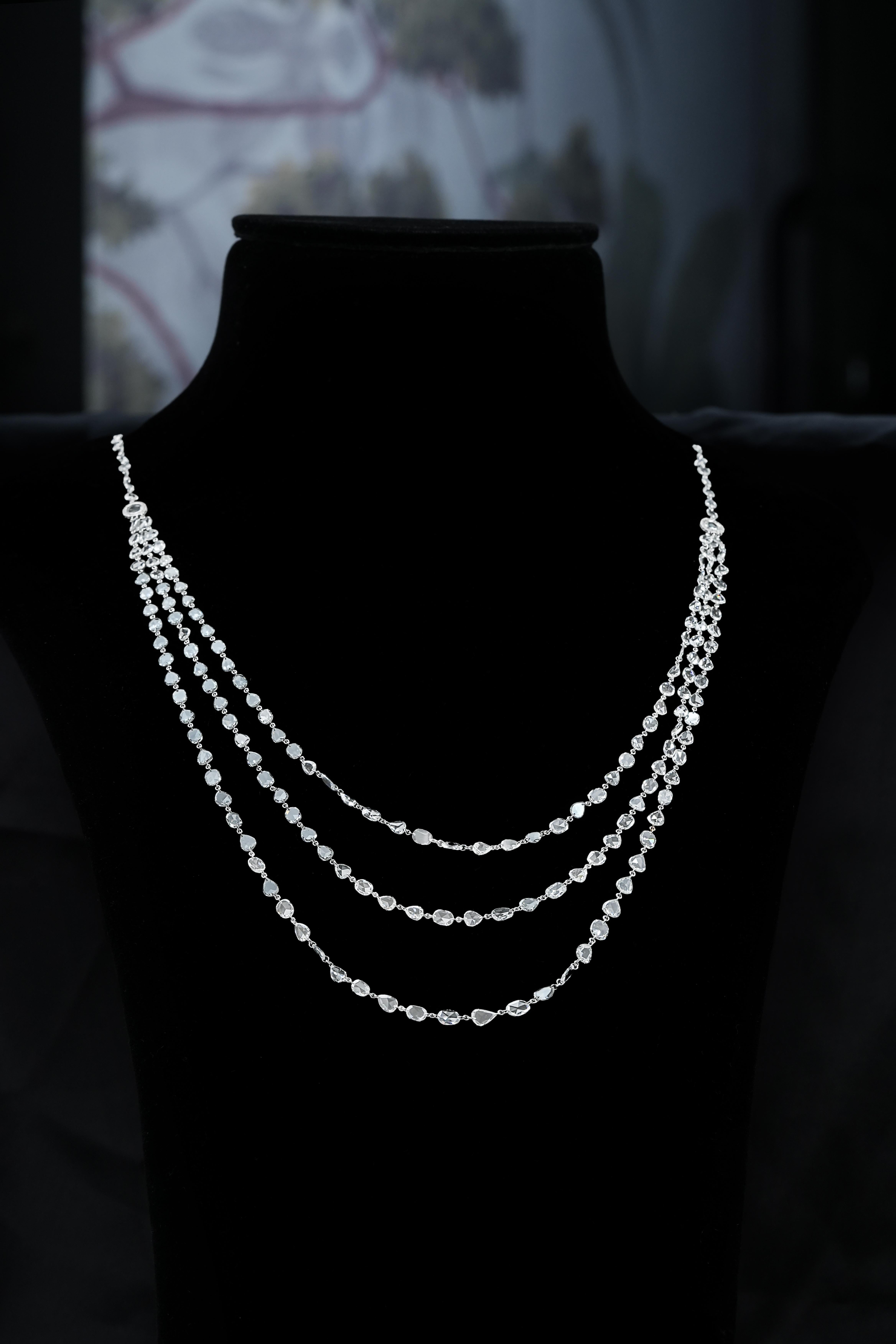 Modern PANIM Diamond Rosecut 3 Layered 18k White Gold Necklace For Sale
