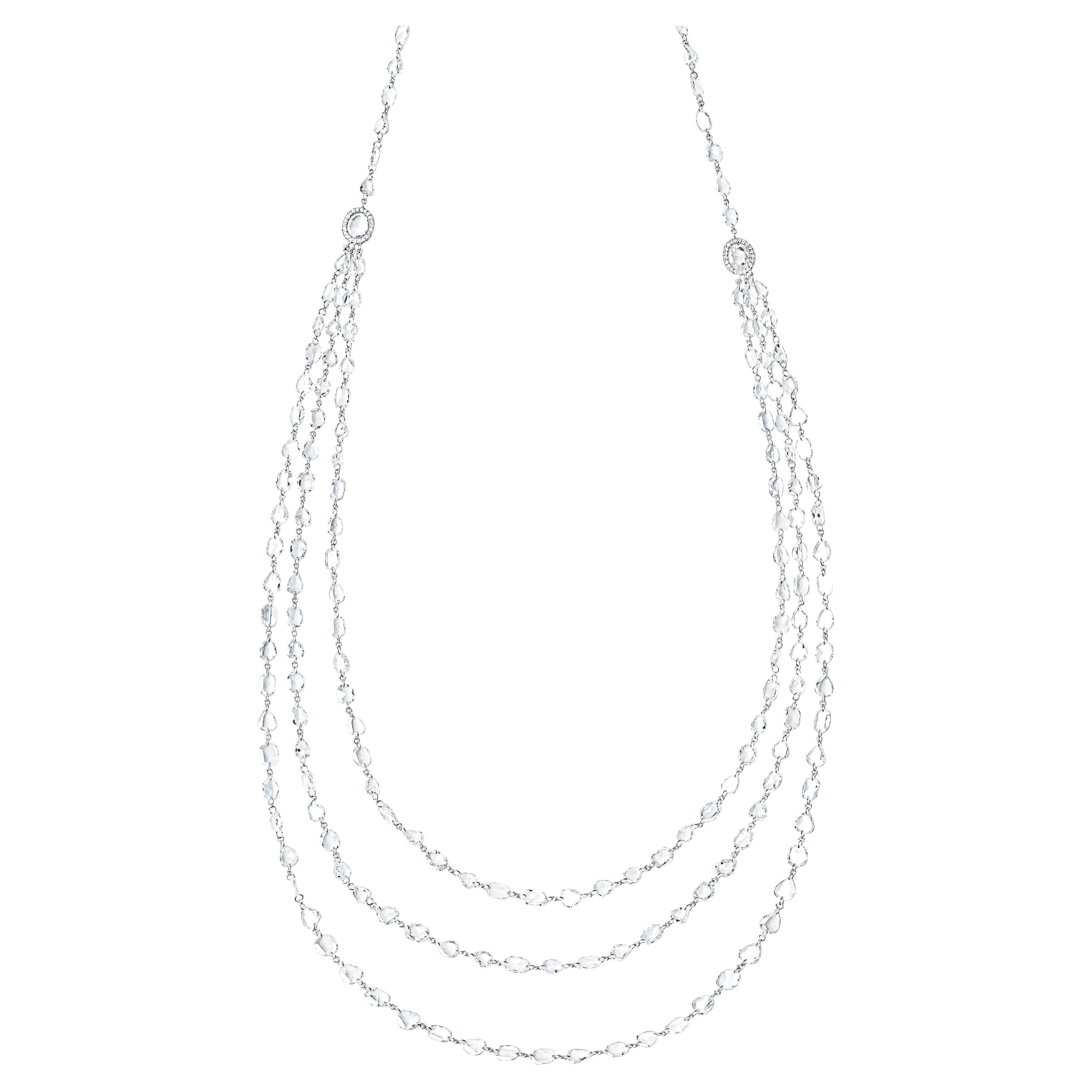 PANIM Diamond Rosecut 3 Layered 18k White Gold Necklace For Sale