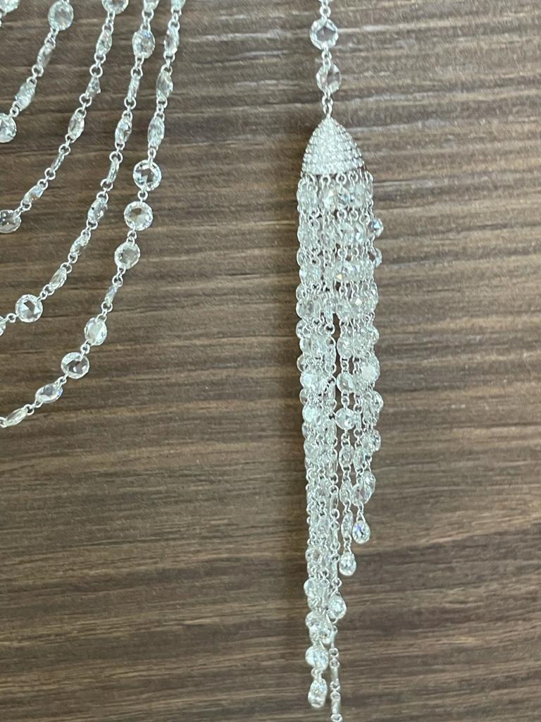 Panim Diamond Rosecut 6 Layered 18K White Gold duo Tassel Necklace For Sale 4