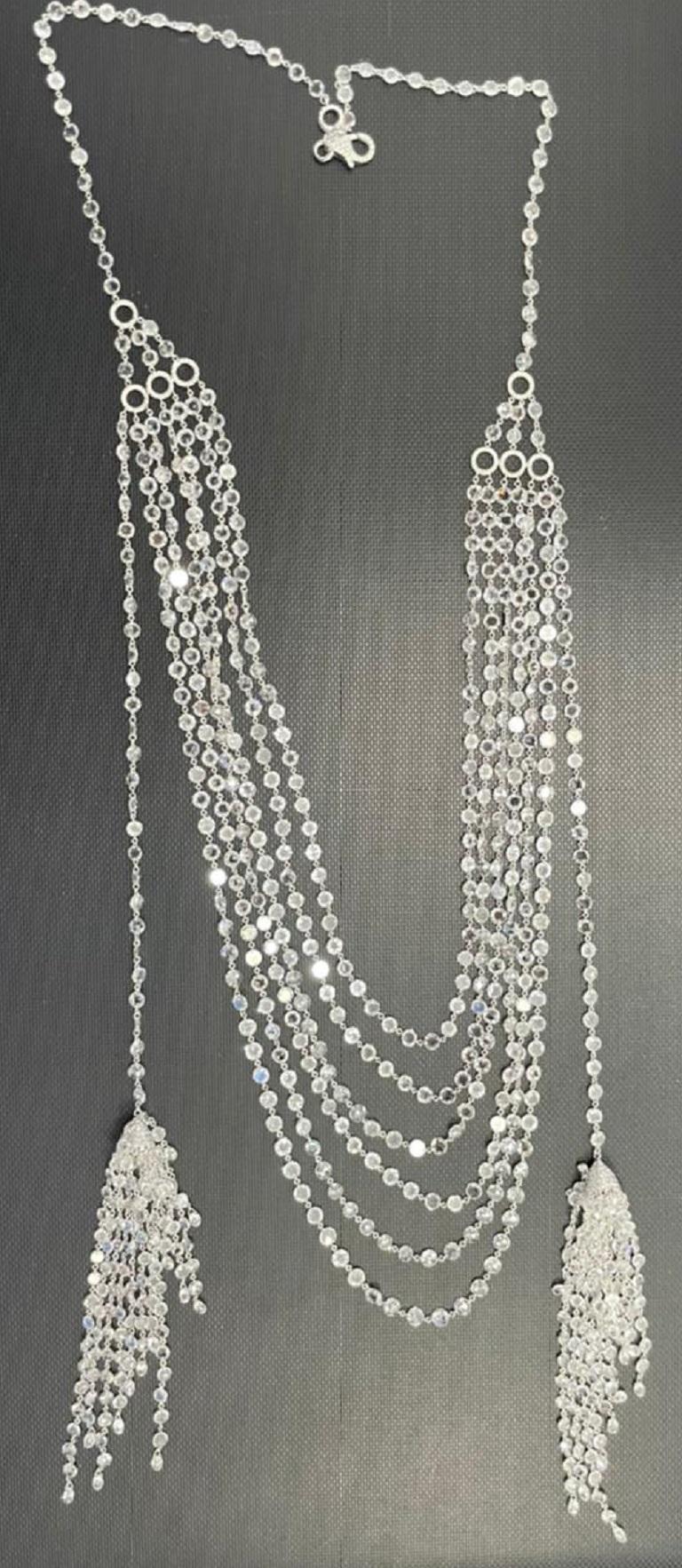 Panim Diamond Rosecut 6 Layered 18K White Gold duo Tassel Necklace

This rose cut diamond tassel necklace has got a personality of its own. It's special, graceful and full of life. Diamond Rose Cut are linked to each other by delicate 18K White gold