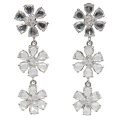 PANIM  Diamond Rosecut and Briolette 18k White Gold Floral Earrings