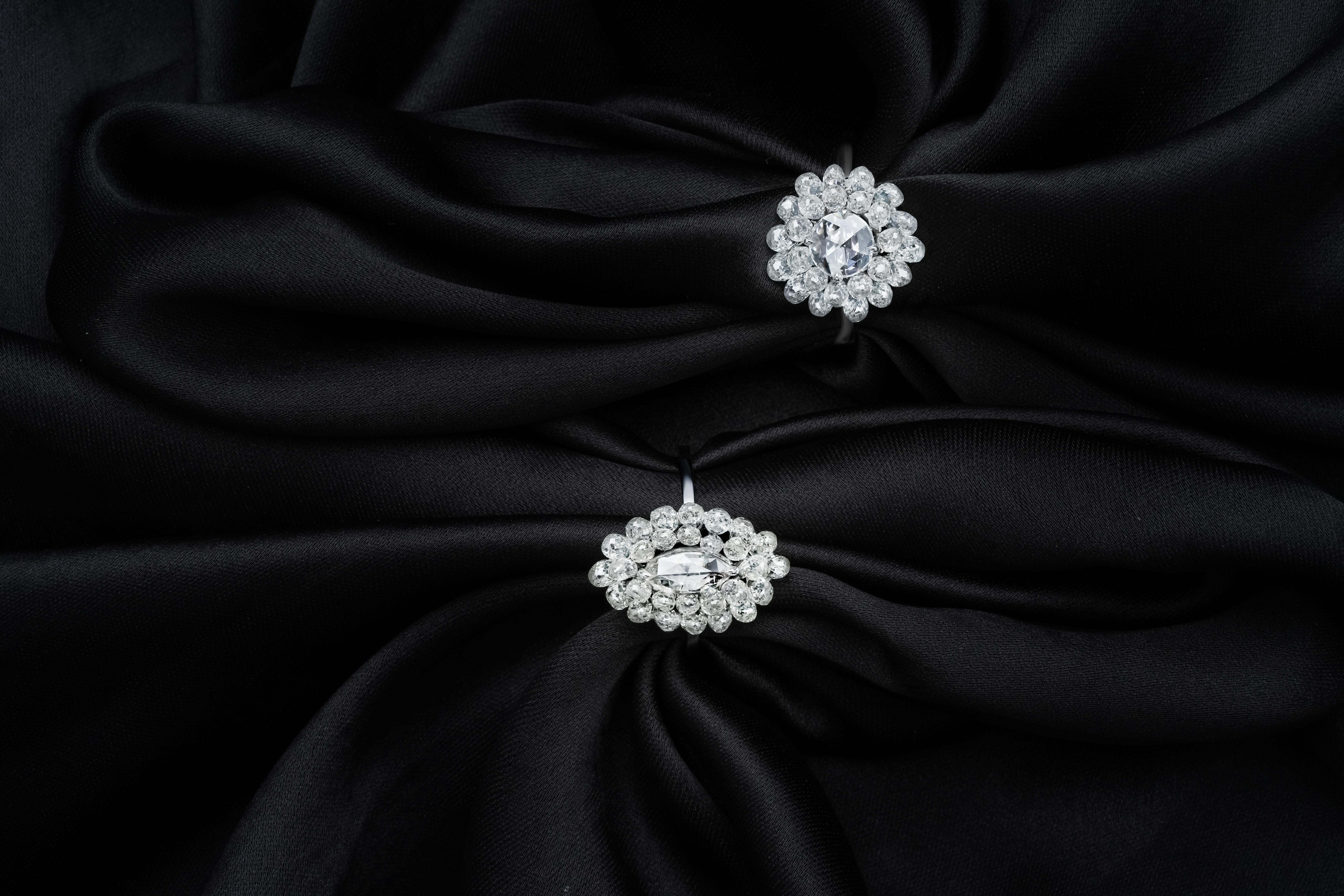 Panim Diamond Rosecut & Briolette 18k White Gold Ring For Sale 3