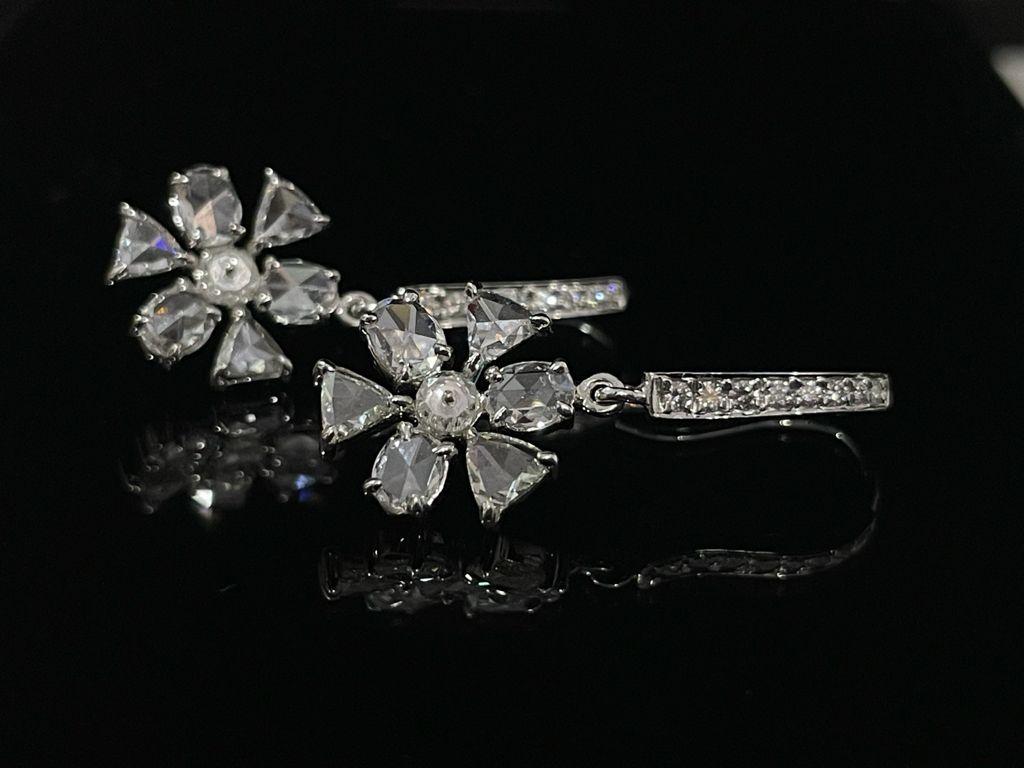 Modern PANIM Diamond Rosecut & Diamond Portrait Cut Floral Dangling Earrings For Sale