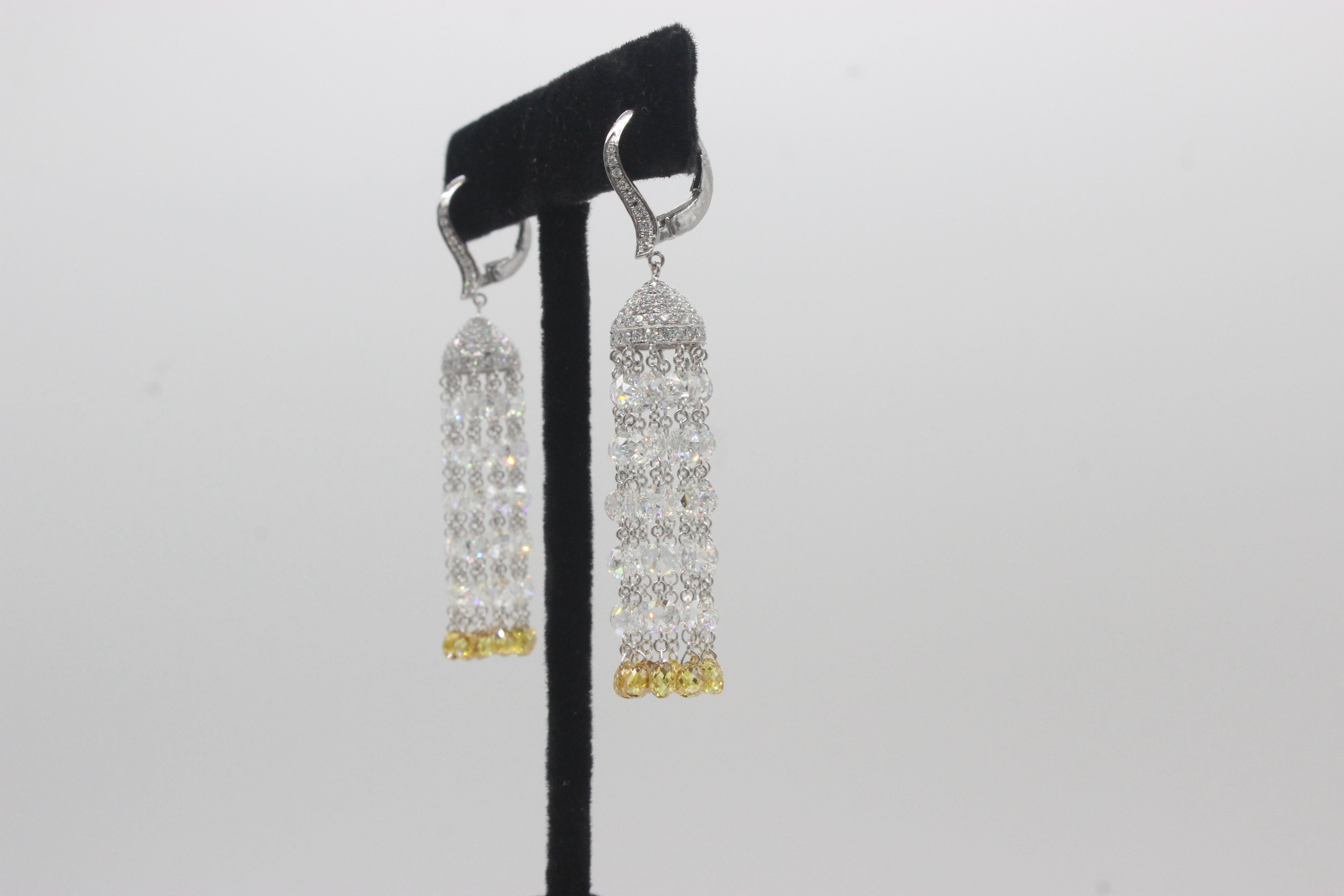 PANIM Diamond Rosecut & Fancy Color Briolette 18K White Gold Tassel Earrings

Offering modern women the perfect cure to diamond envy with a unique provocative take on fine jewellery these 18kt white gold tassel earrings comprise of 14.84 carats of