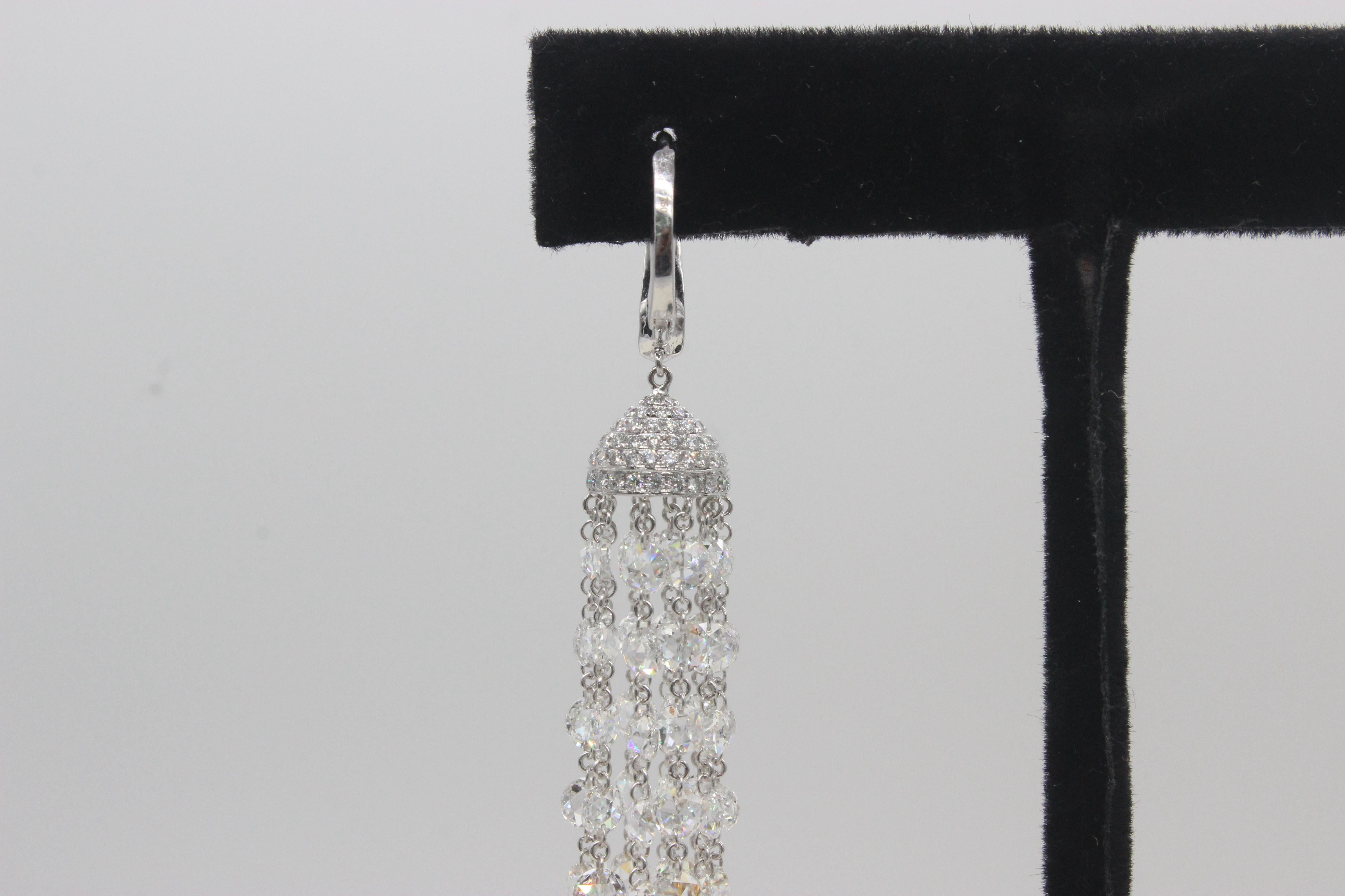 Modern PANIM Diamond Rosecut & Fancy Color Briolette 18K White Gold Tassel Earrings For Sale