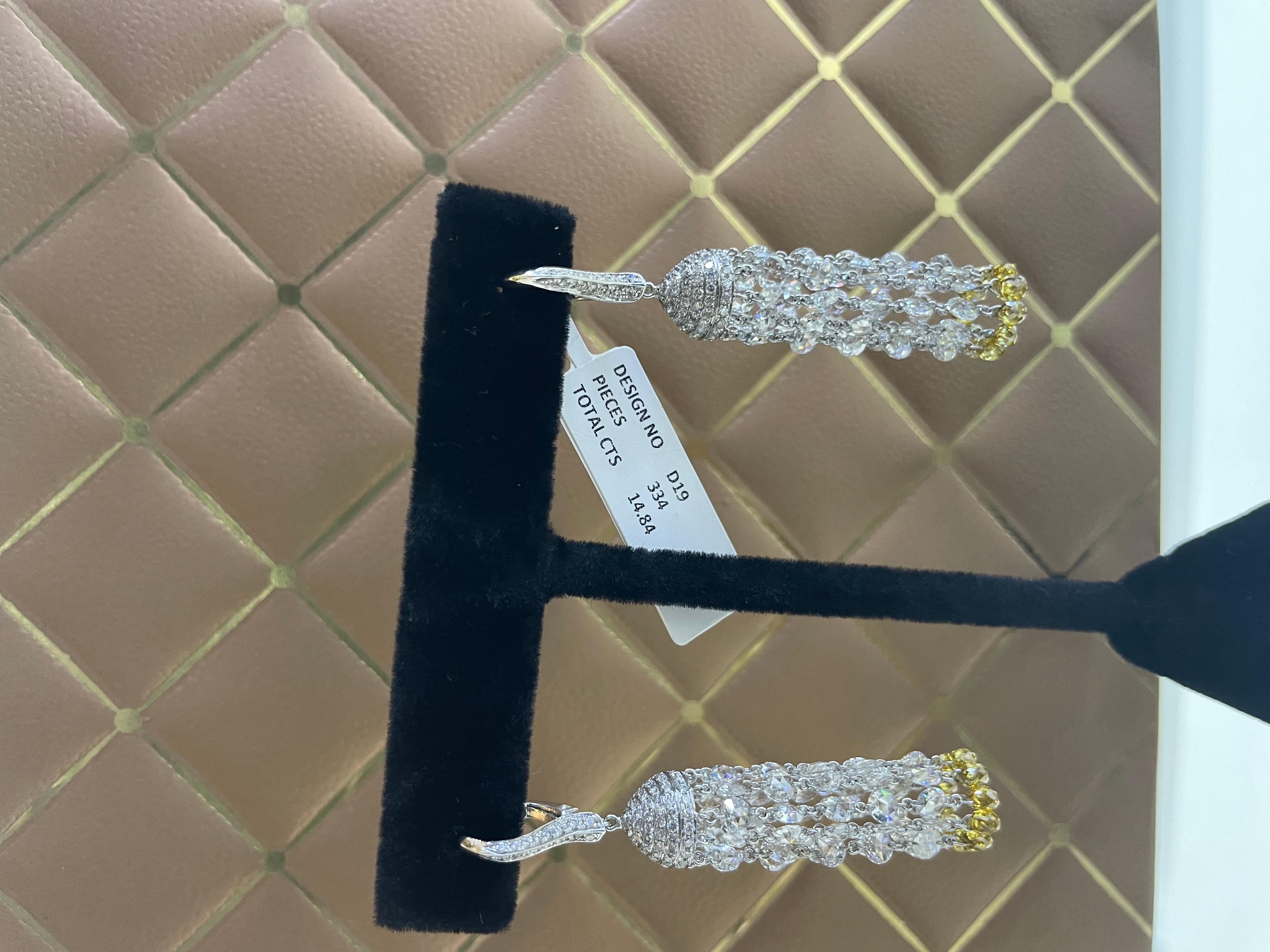 Women's PANIM Diamond Rosecut & Fancy Color Briolette 18K White Gold Tassel Earrings For Sale