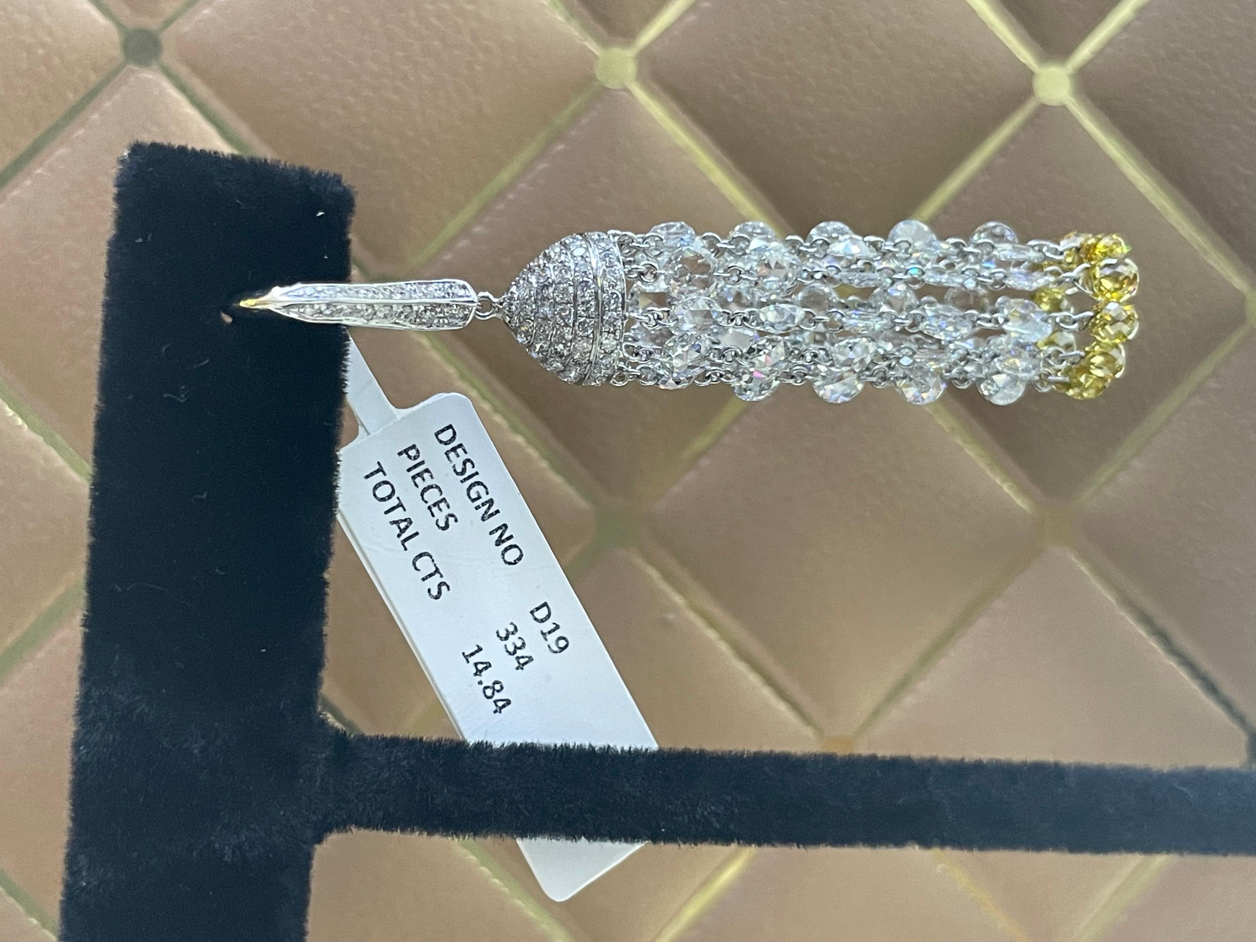 PANIM Diamond Rosecut & Fancy Color Briolette 18K White Gold Tassel Earrings For Sale 1