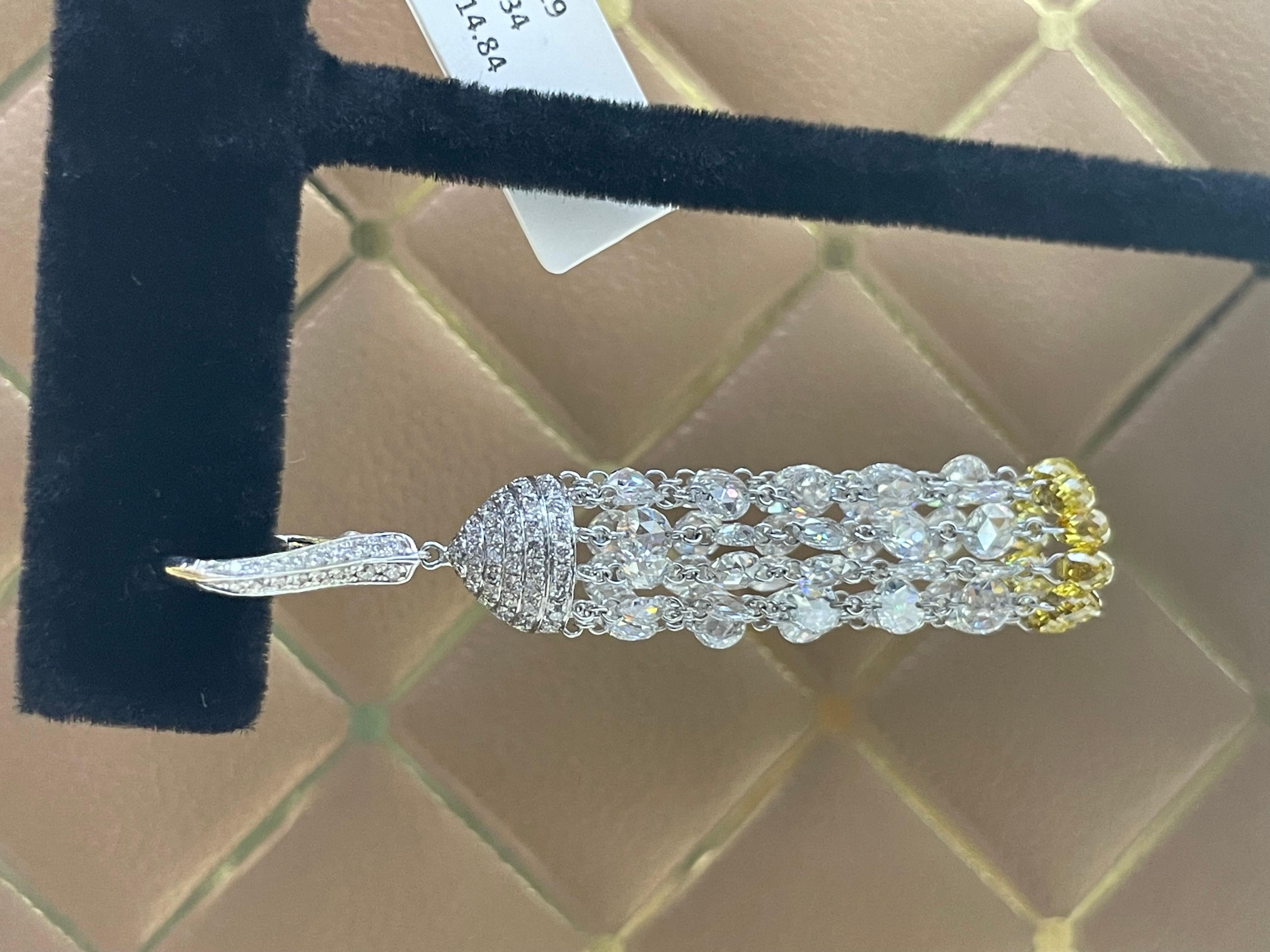 PANIM Diamond Rosecut & Fancy Color Briolette 18K White Gold Tassel Earrings For Sale 2